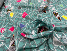 CREPE VISCOSE GÉOMETRIQUE VERT FORMES MULTICOLORES - My Little Coupon