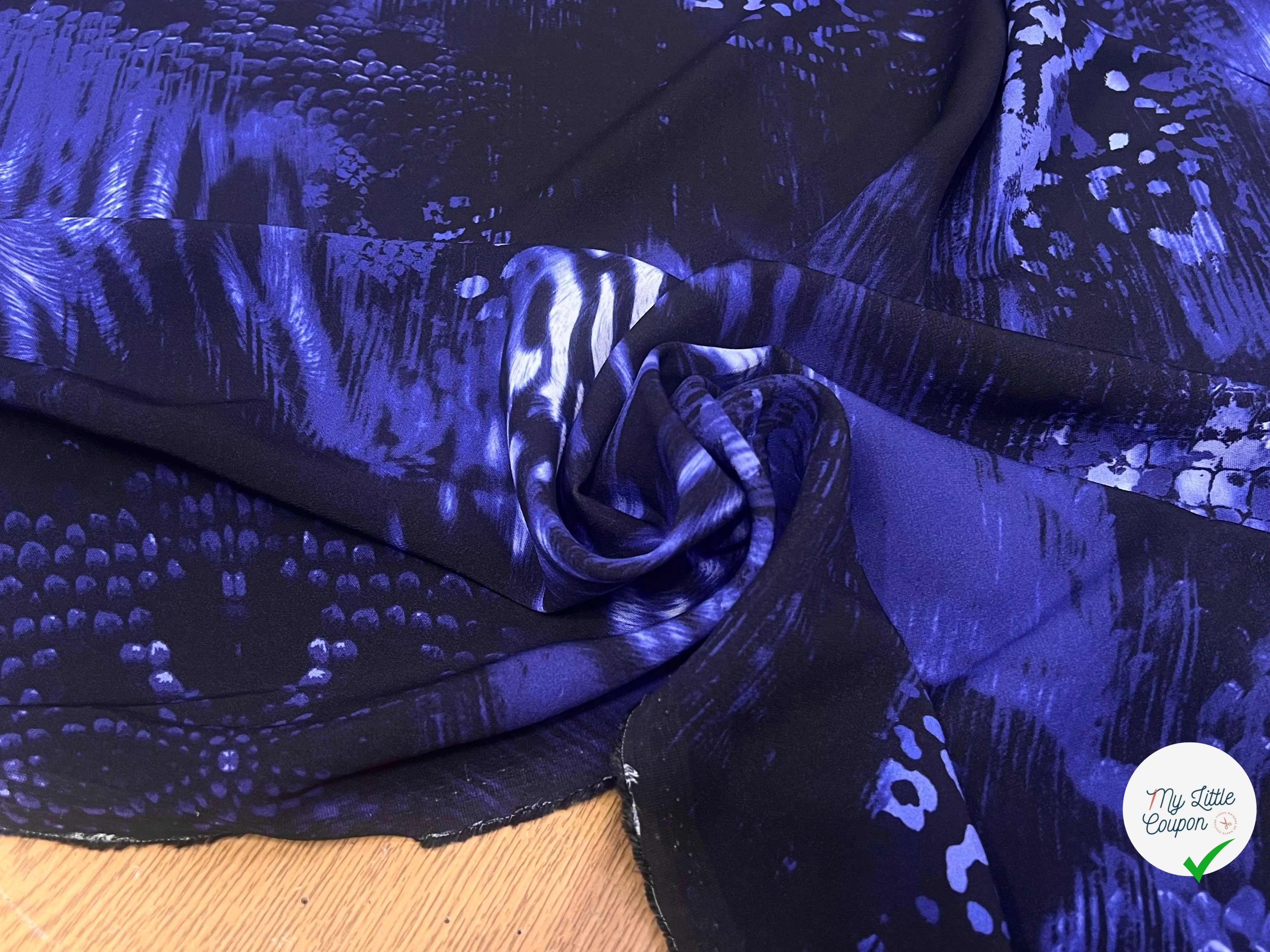 CREPE VISCOSE STRETCH OCEAN ABSTRAIT BLEU NOIR - My Little Coupon
