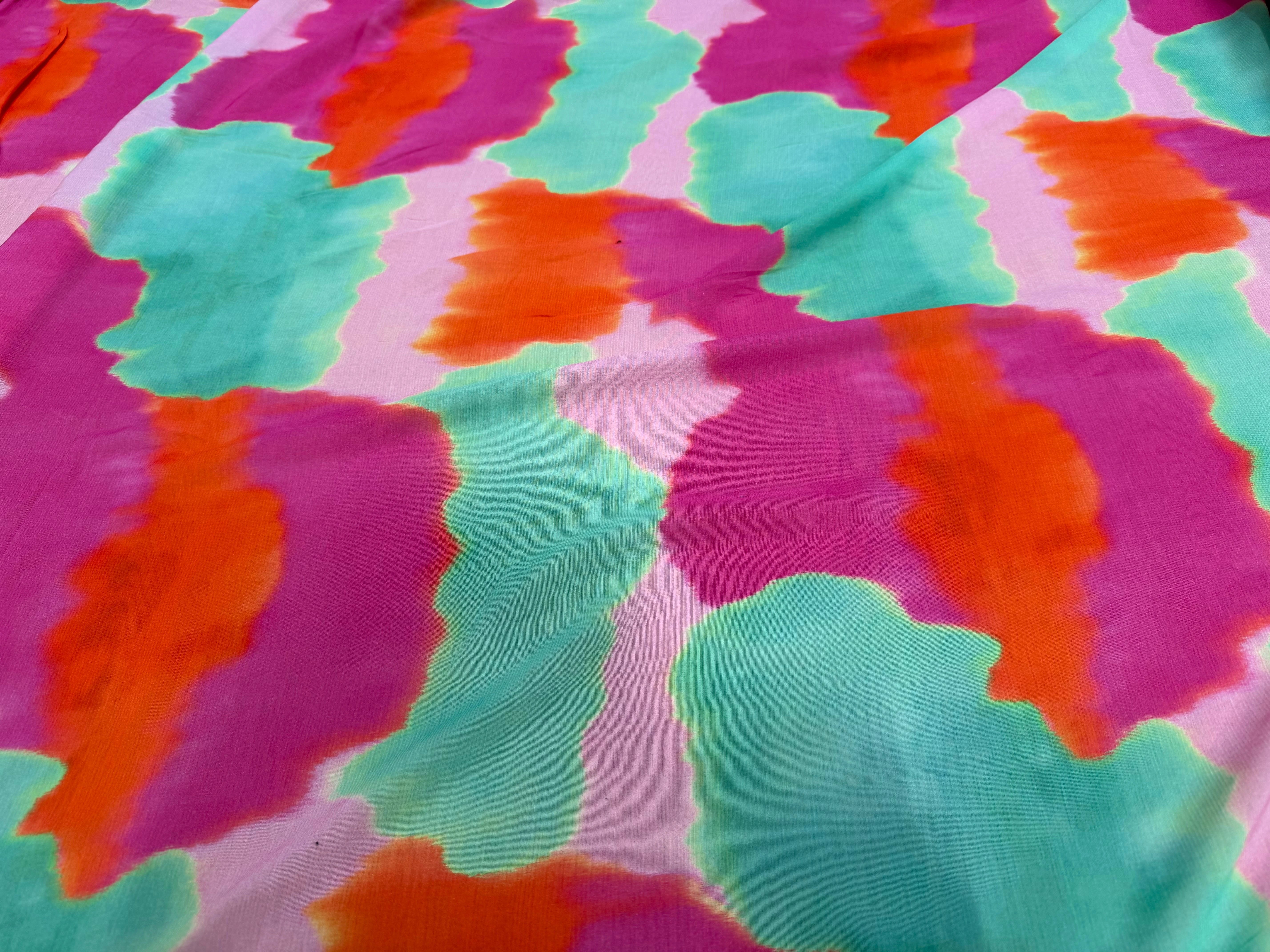 CREPE VISCOSE VISCOSE SOIE SILK NUAGES MULTICOLORE - My Little Coupon