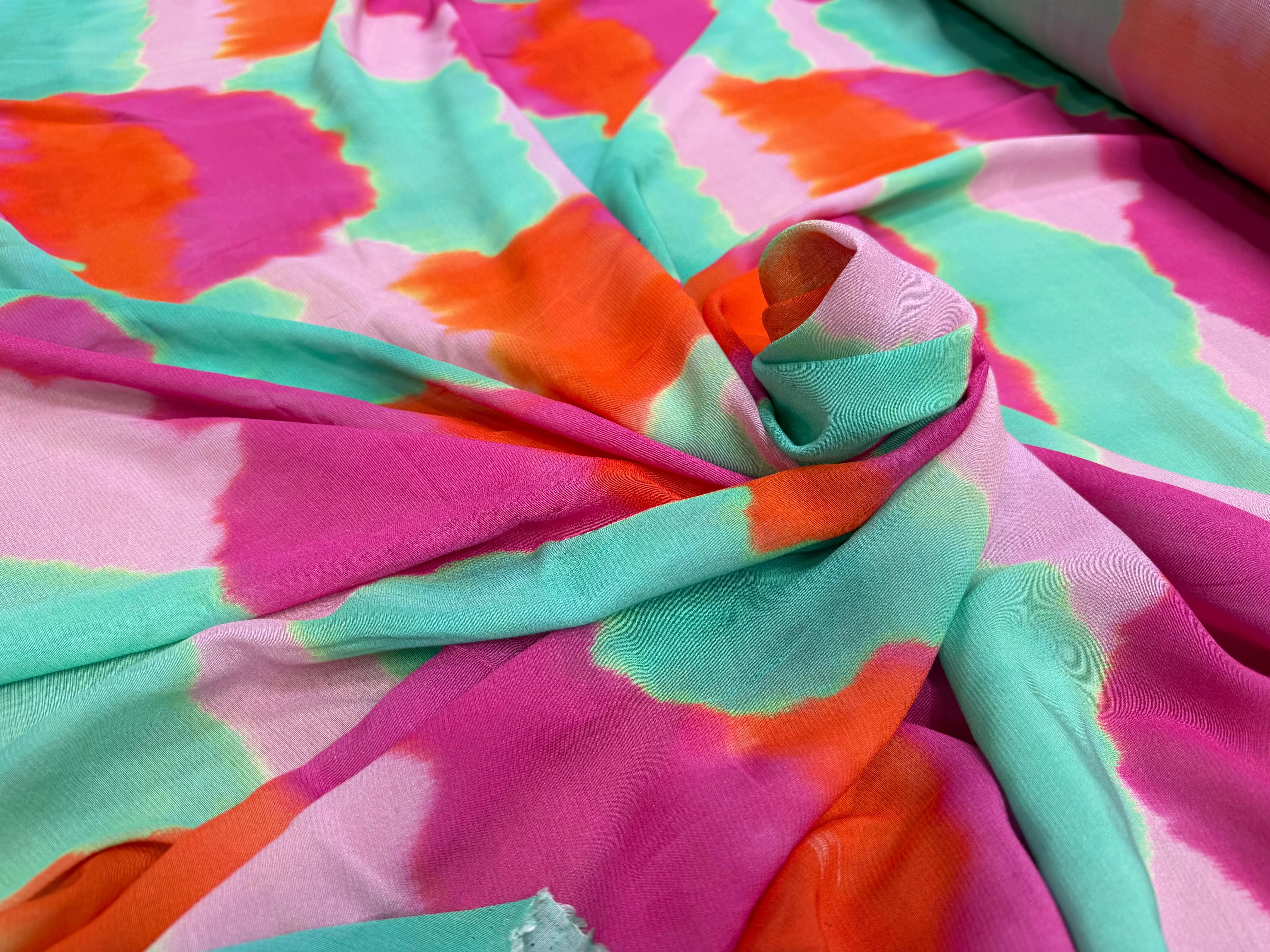 CREPE VISCOSE VISCOSE SOIE SILK NUAGES MULTICOLORE - My Little Coupon