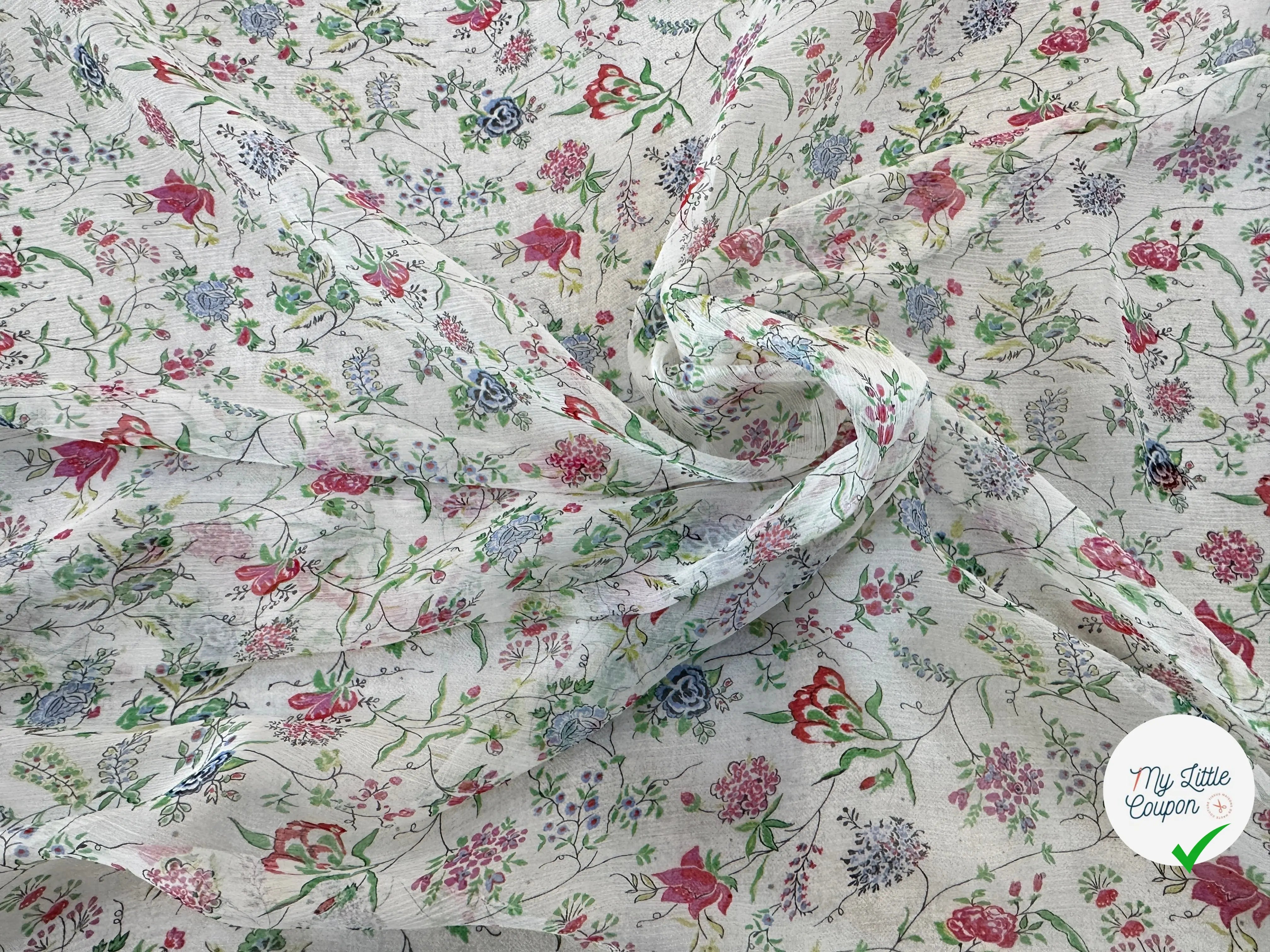 CRÉPON DE SOIE FLEURS COLORÉES SUR FOND BLANC MLC INTERN