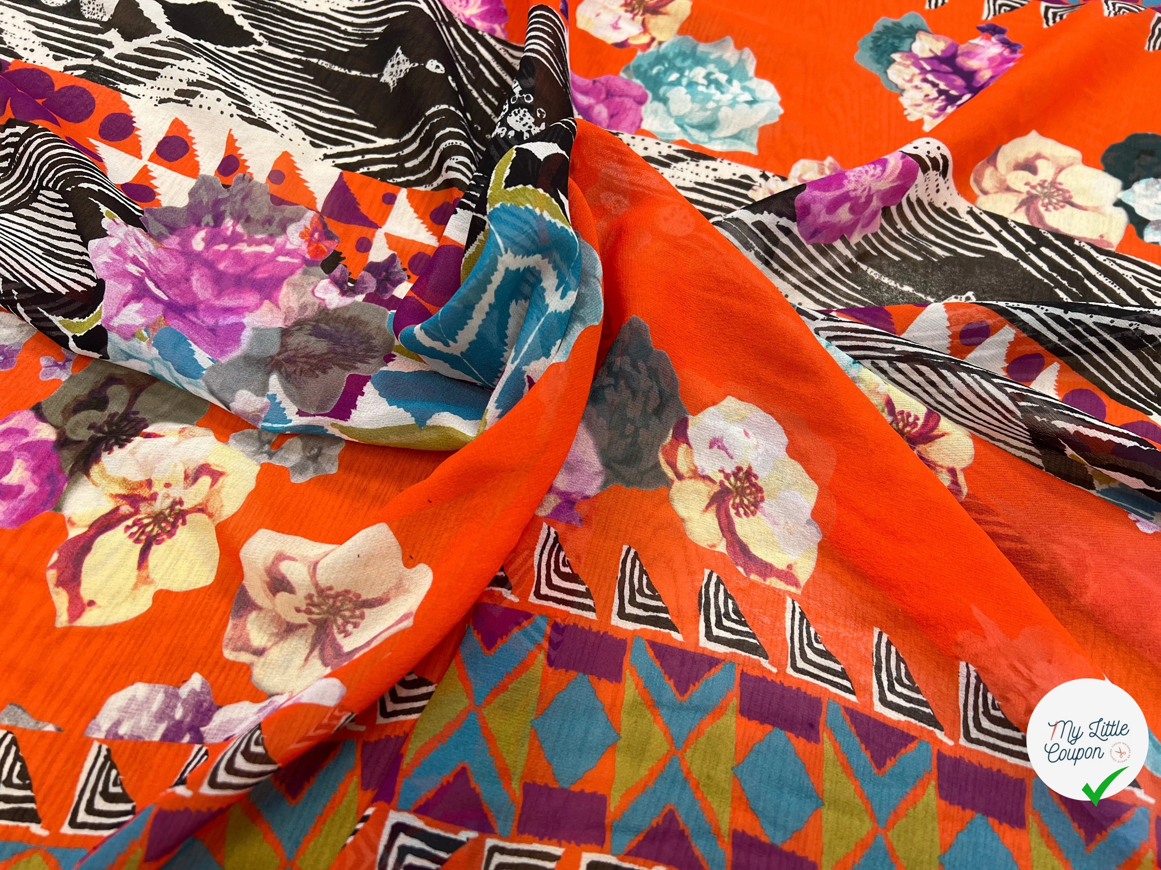 CRÈPON DE SOIE MOTIF GÉOMETRIQUE À FLEURS 142CM - My Little Coupon