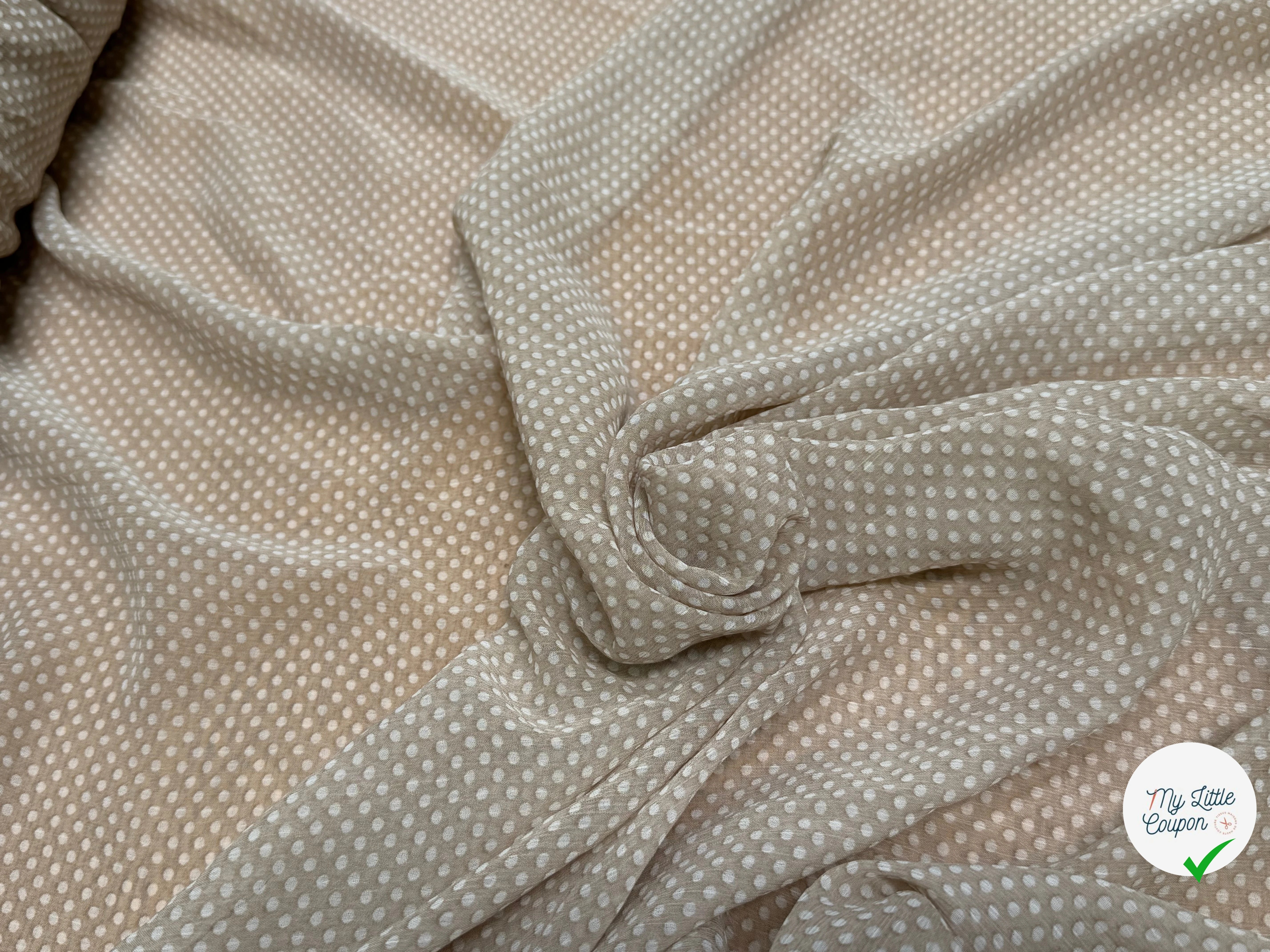 CREPON ÉFFET PLISSÉ GRIS TAUPE À POIS - My Little Coupon