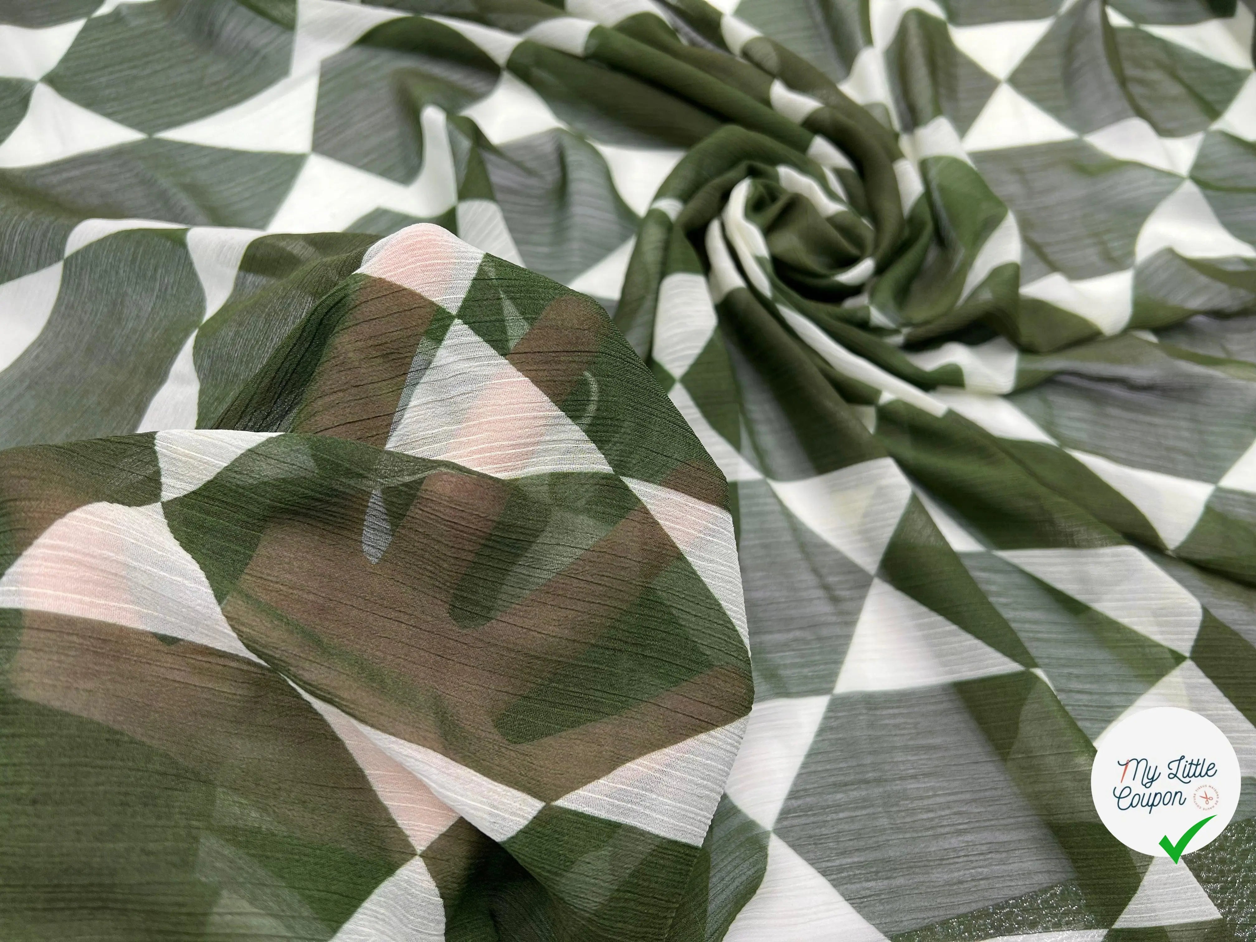 CRÉPON IMPRIMÉ LOSANGES VERT FONCÉS - My Little Coupon - tissu - coudre