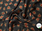 CREPON PLISSÉ FOND NOIR FLEURS ROUGE ET JAUNE - My Little Coupon