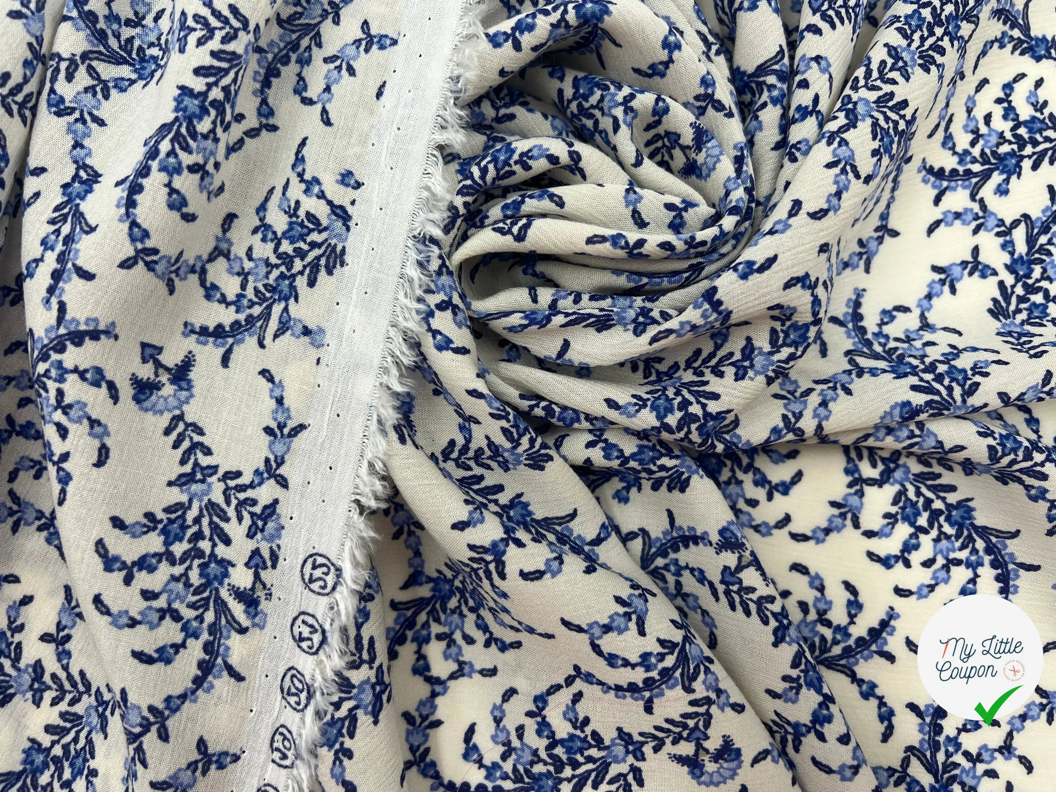 CRÊPON VISCOSE IMPRIMÉ FLORA PROVENZA BLEU MSO