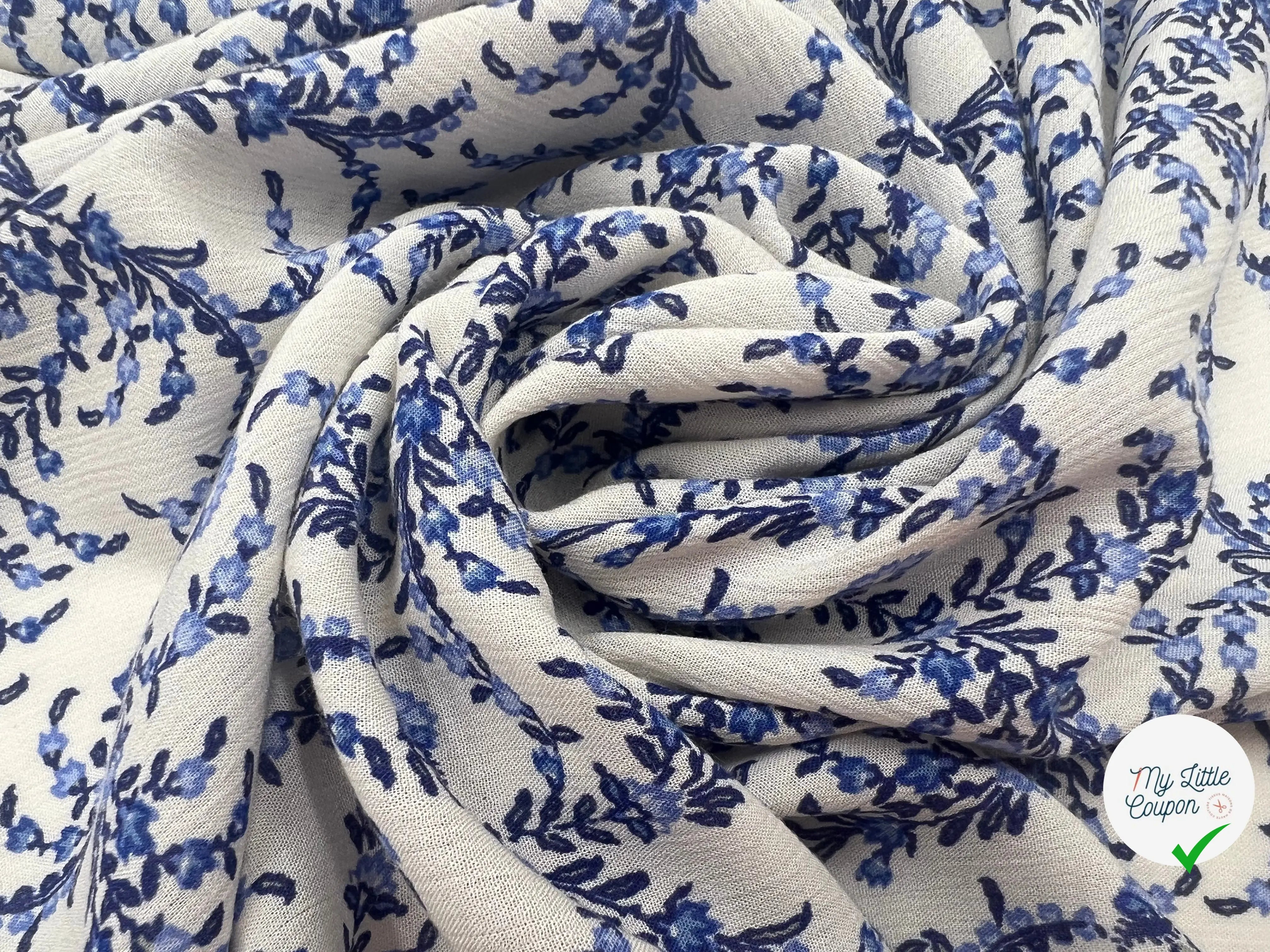 CRÊPON VISCOSE IMPRIMÉ FLORA PROVENZA BLEU MSO