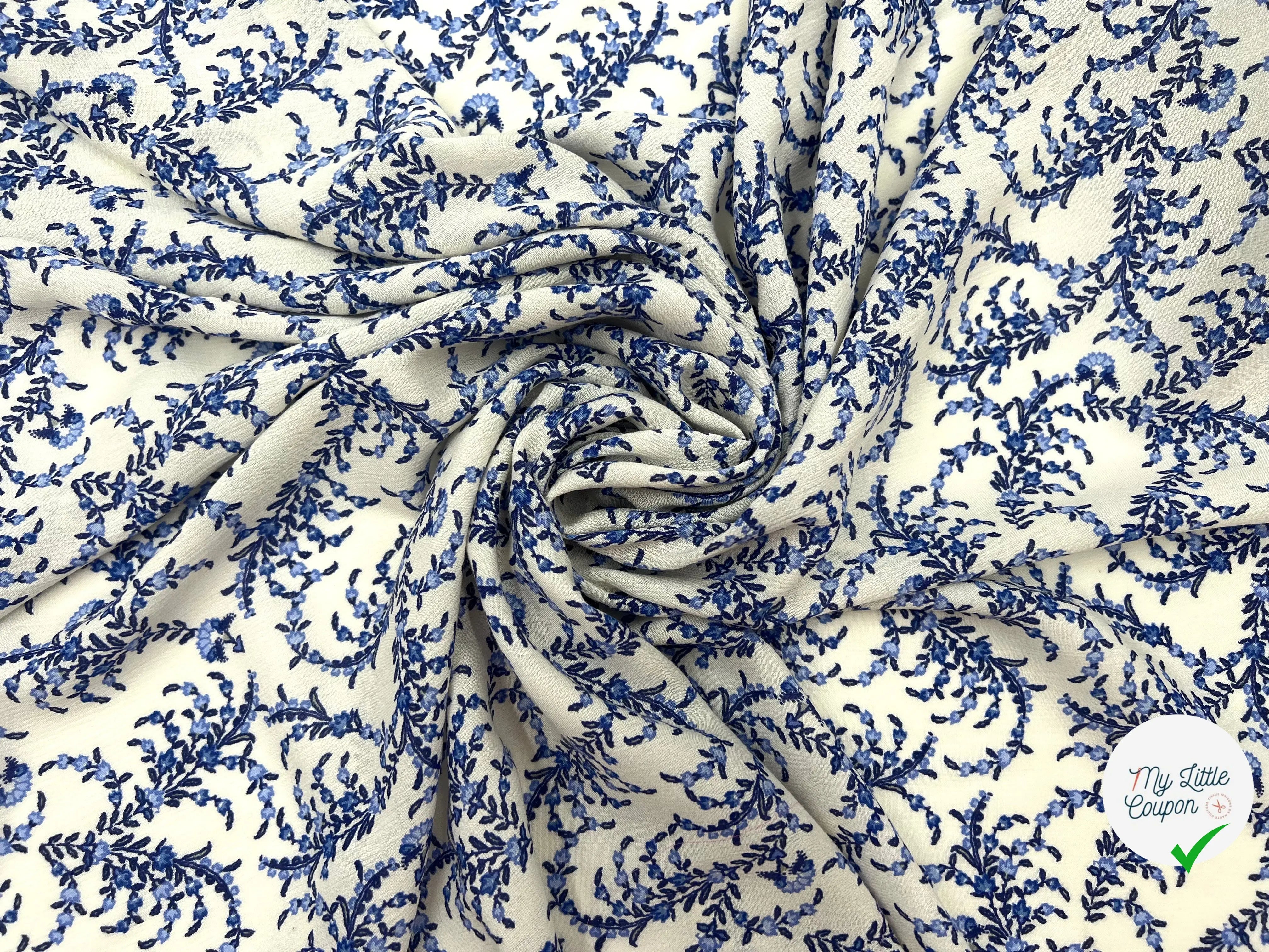 CRÊPON VISCOSE IMPRIMÉ FLORA PROVENZA BLEU MSO