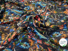 CREPON VISCOSE SOIE PAILÉ MULTICOLORE FOND NOIR RAYÉ - My Little Coupon