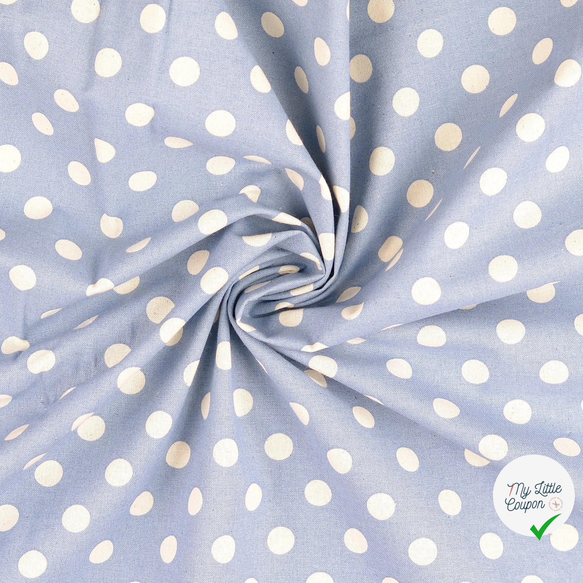 CRETONNE DE COTON POIS BLEU CLAIR - My Little Coupon
