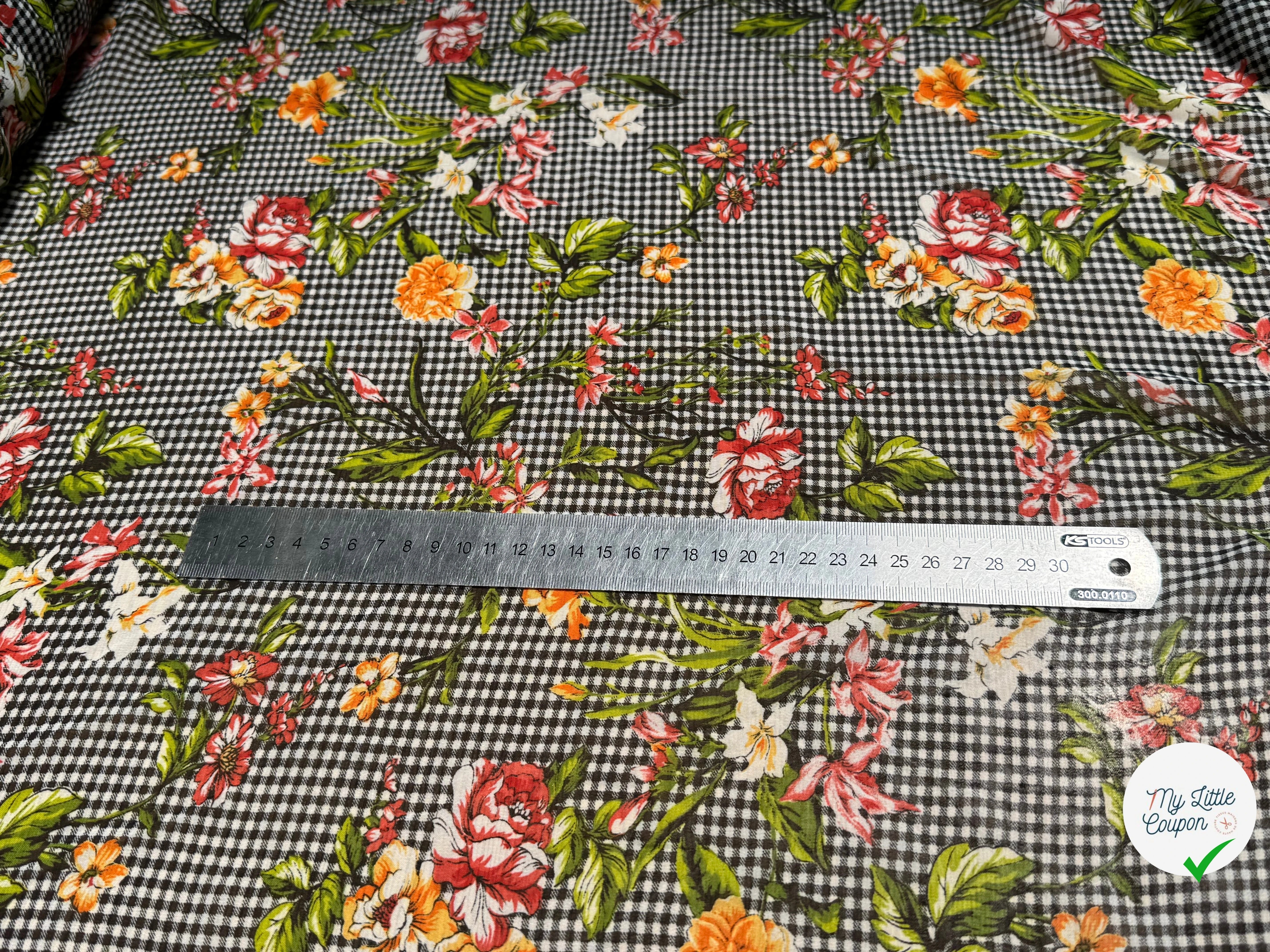 CHIFFON VICHY NOIR FLUIDE GROSSES FLEURS SUPER BEAU - My Little Coupon