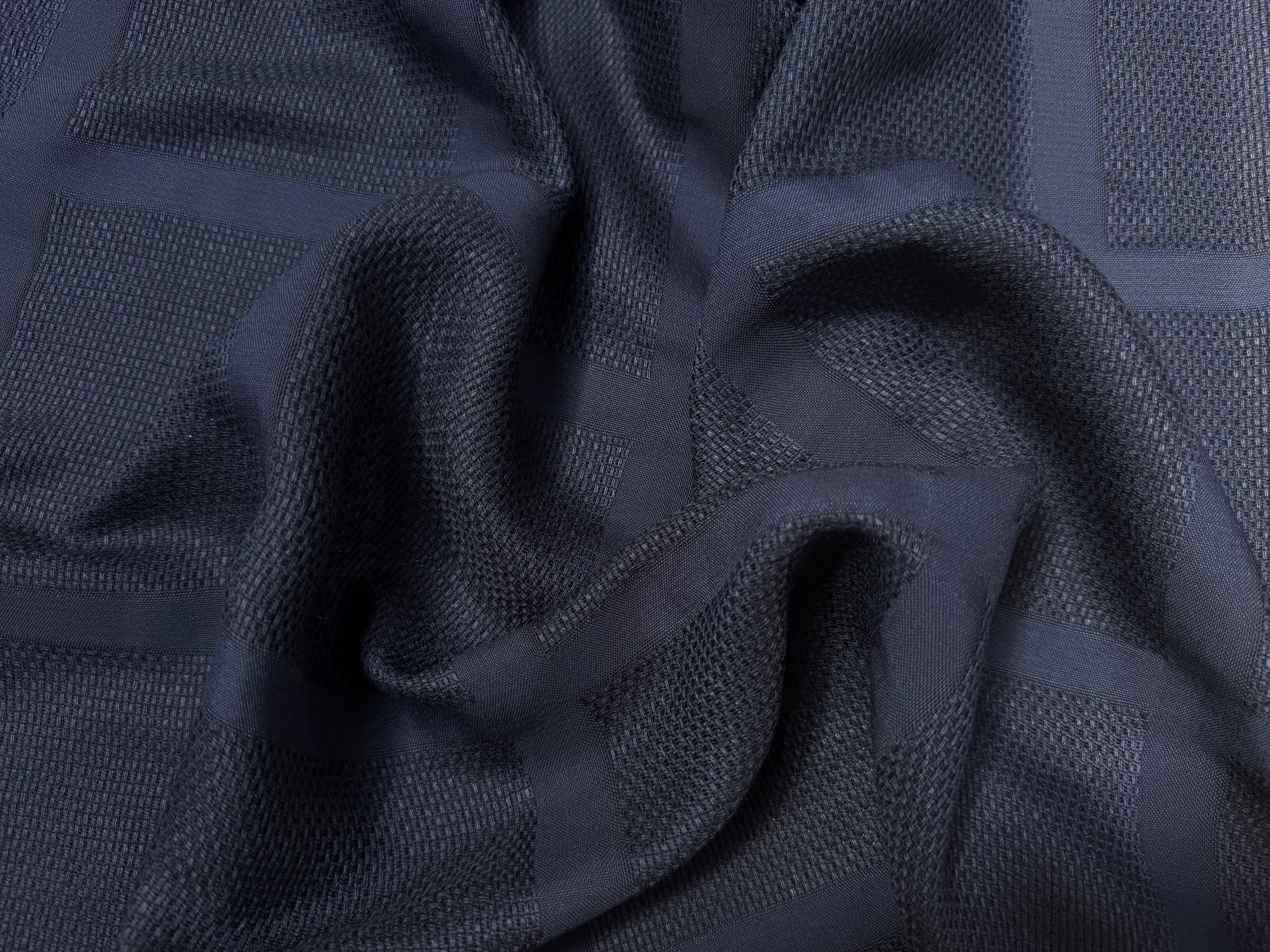 (Chute) COTON ARMURÉ BLEU NAVY MOTIFS CARREAUX TONS SUR TONS - My Little Coupon
