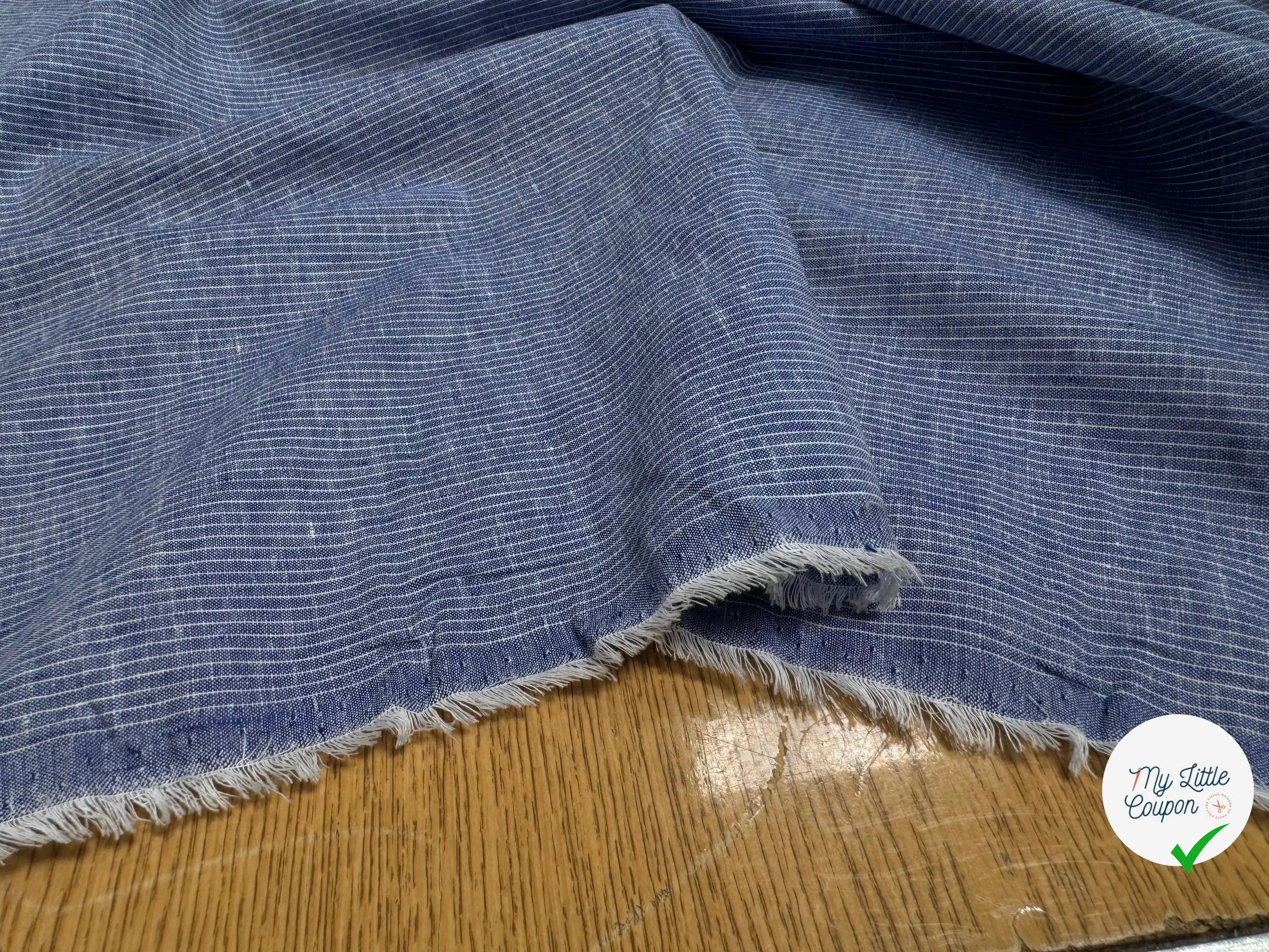 COTON EFFET LIN BLEU FONCÉ LIGNES BLANC - My Little Coupon