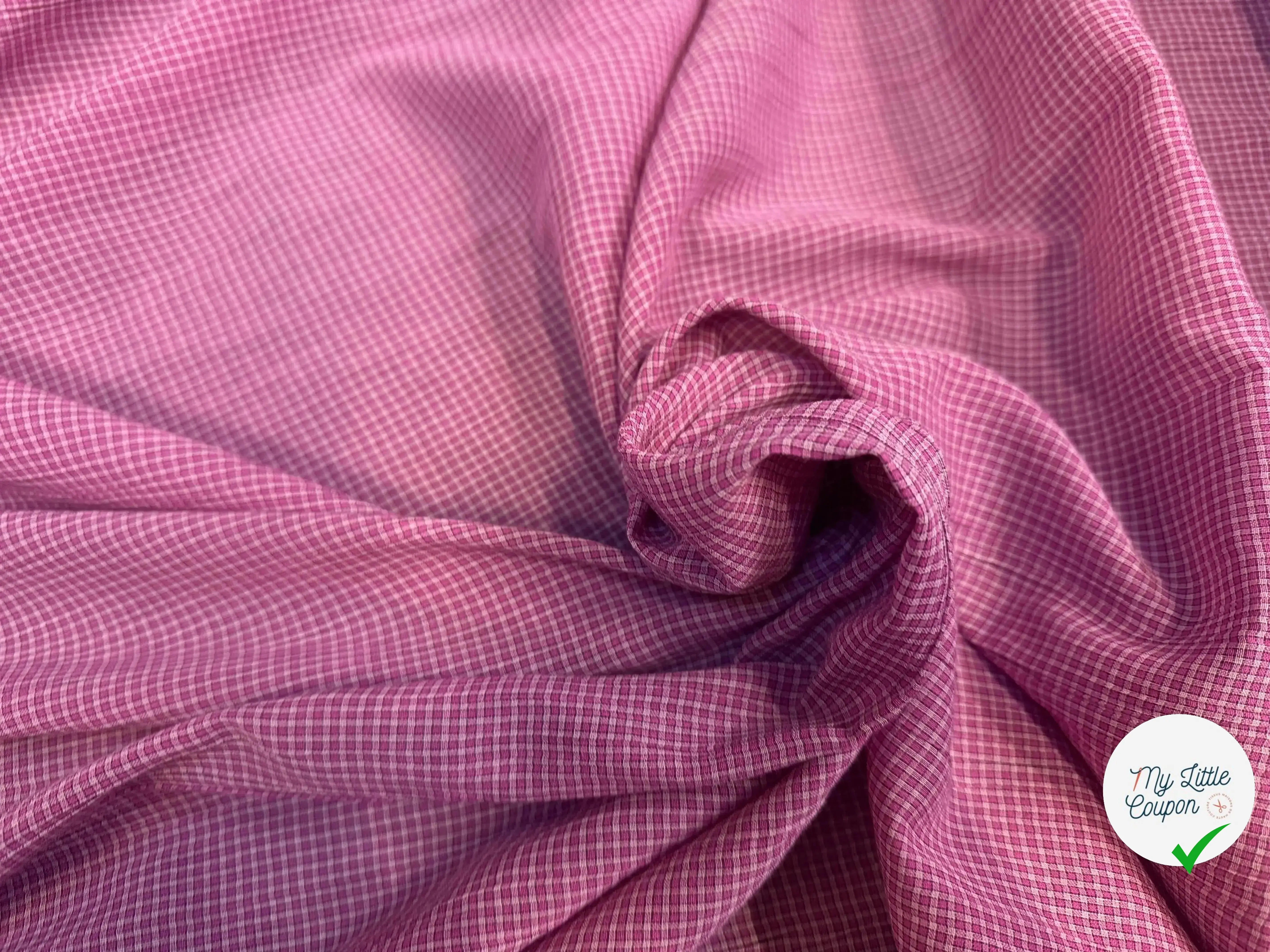 COTON LEGER LEGERMENT GAUFFRE PETIT CARREAUX ROSE - My Little Coupon