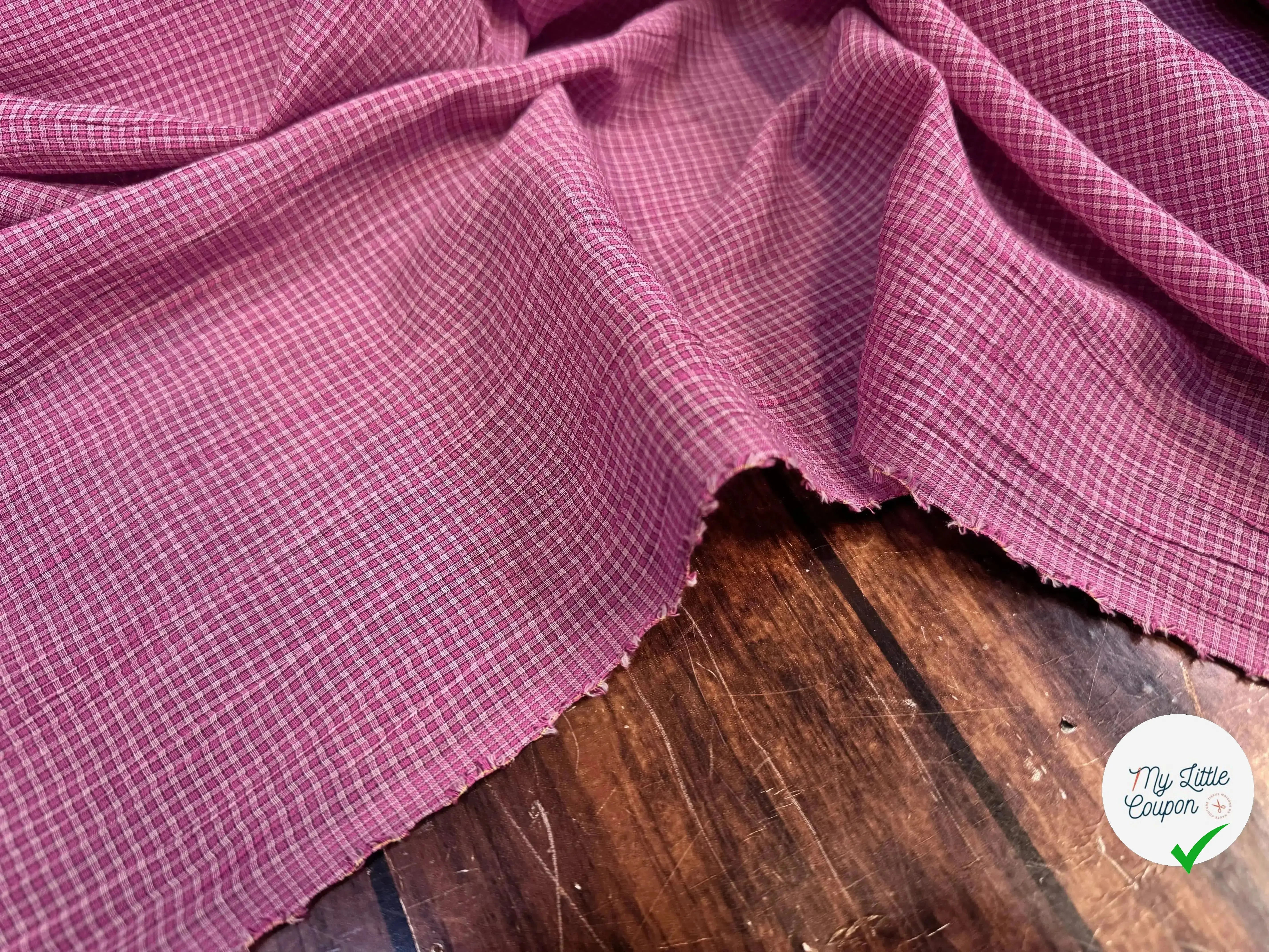 COTON LEGER LEGERMENT GAUFFRE PETIT CARREAUX ROSE - My Little Coupon