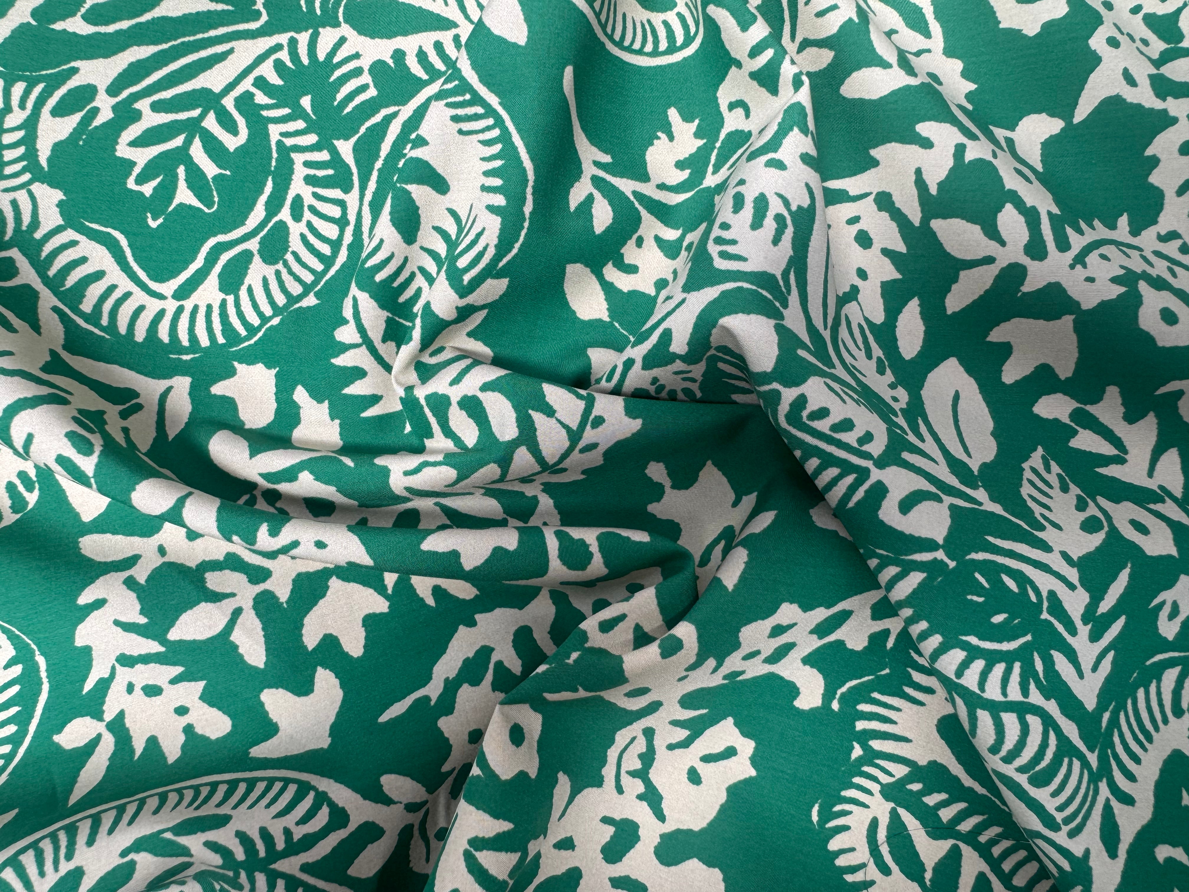 COTON VISCOSE THEME FLORAL BEIGE CREME ET VERT - My Little Coupon