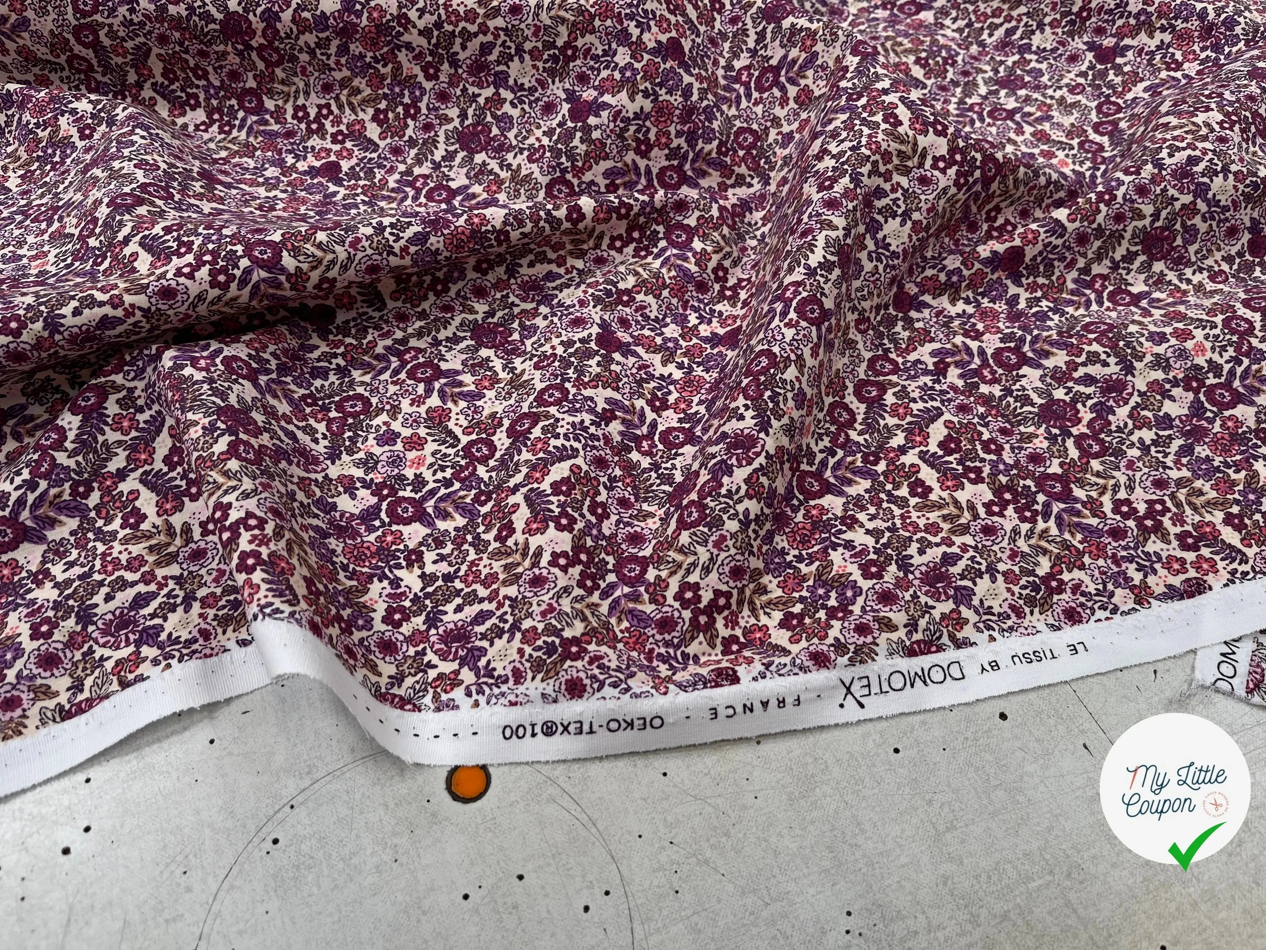 COTONNADE BARBARA ÉCRU ET VIOLET - My Little Coupon