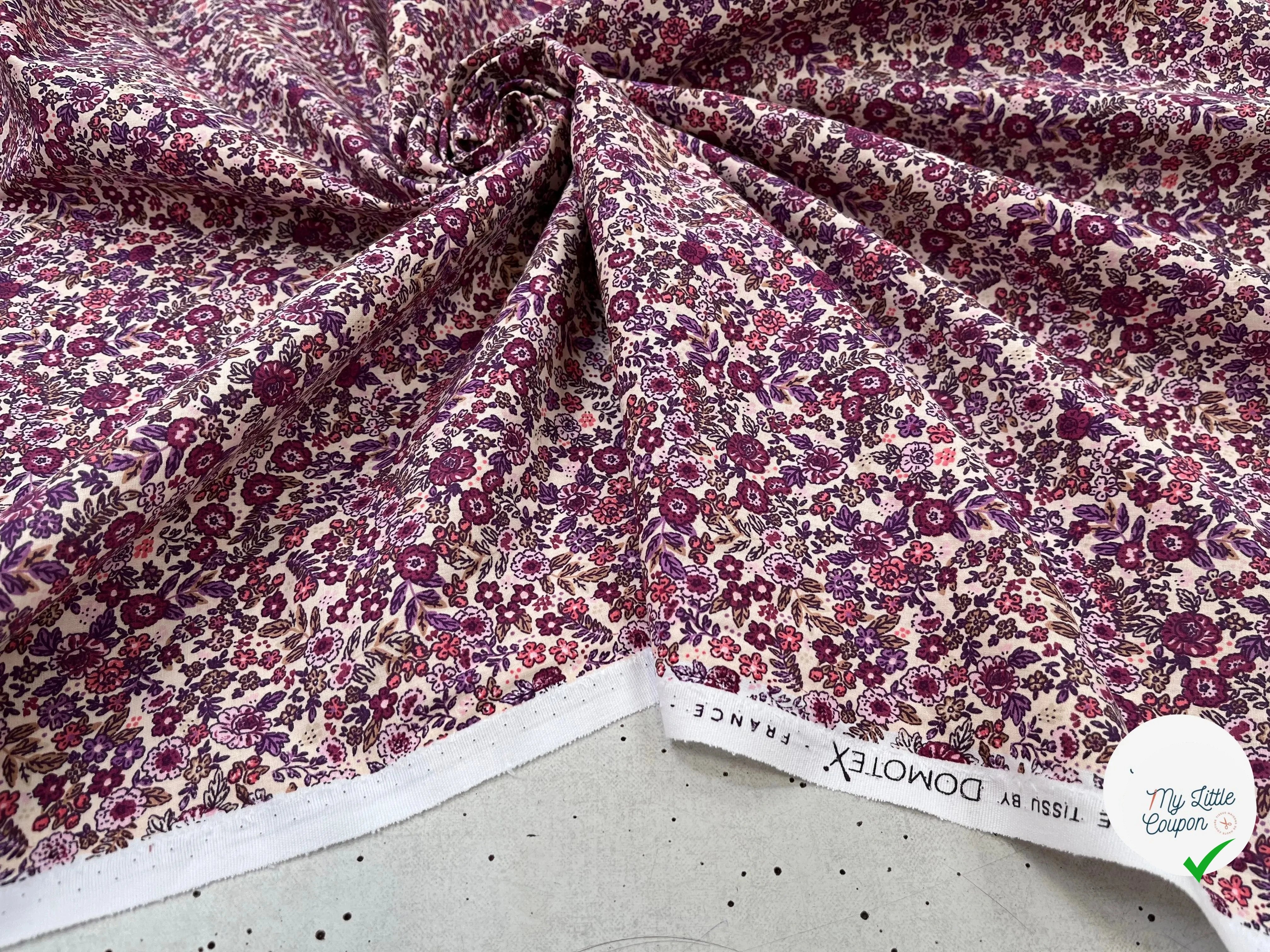 COTONNADE BARBARA ÉCRU ET VIOLET - My Little Coupon