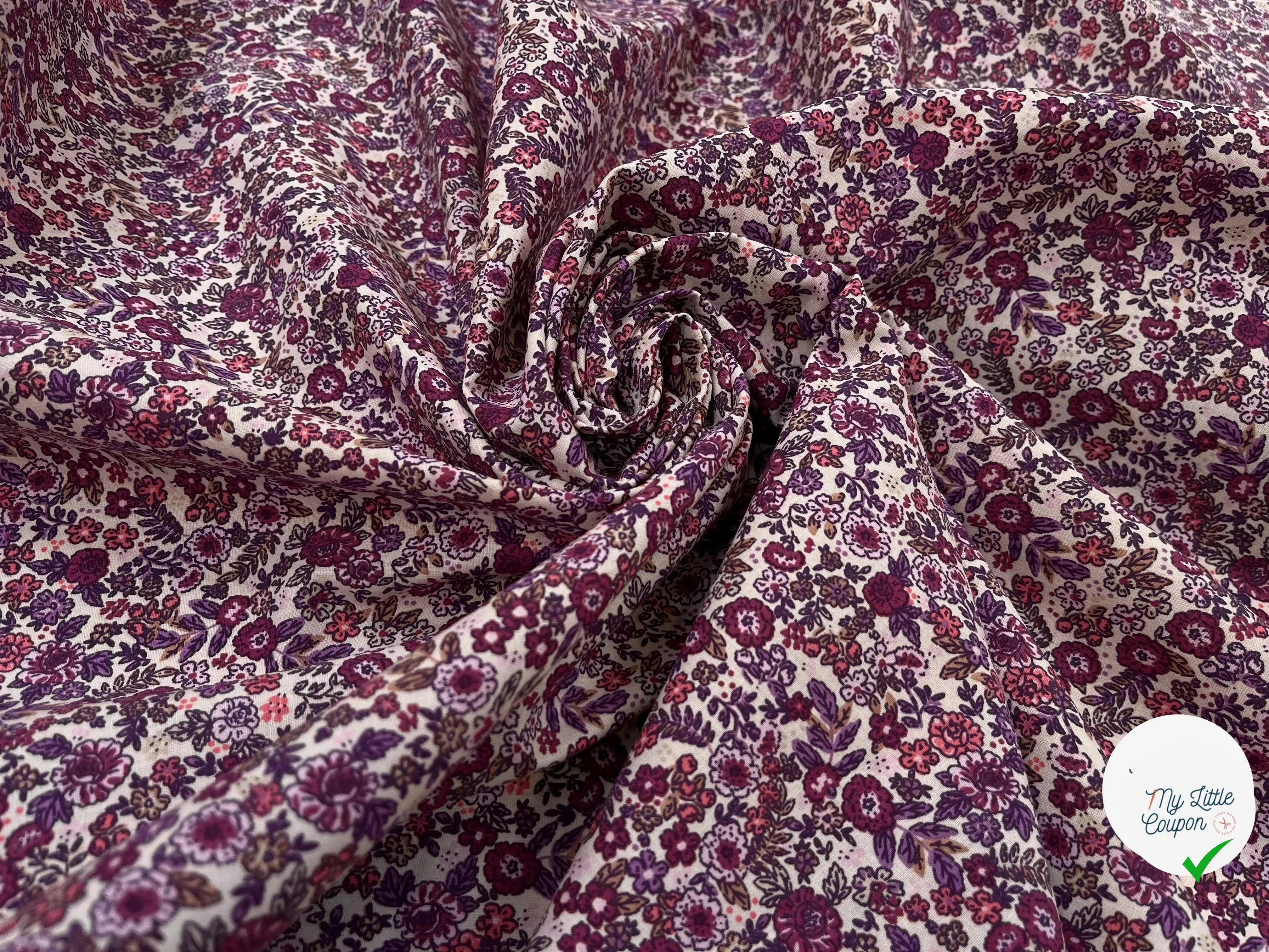COTONNADE BARBARA ÉCRU ET VIOLET - My Little Coupon