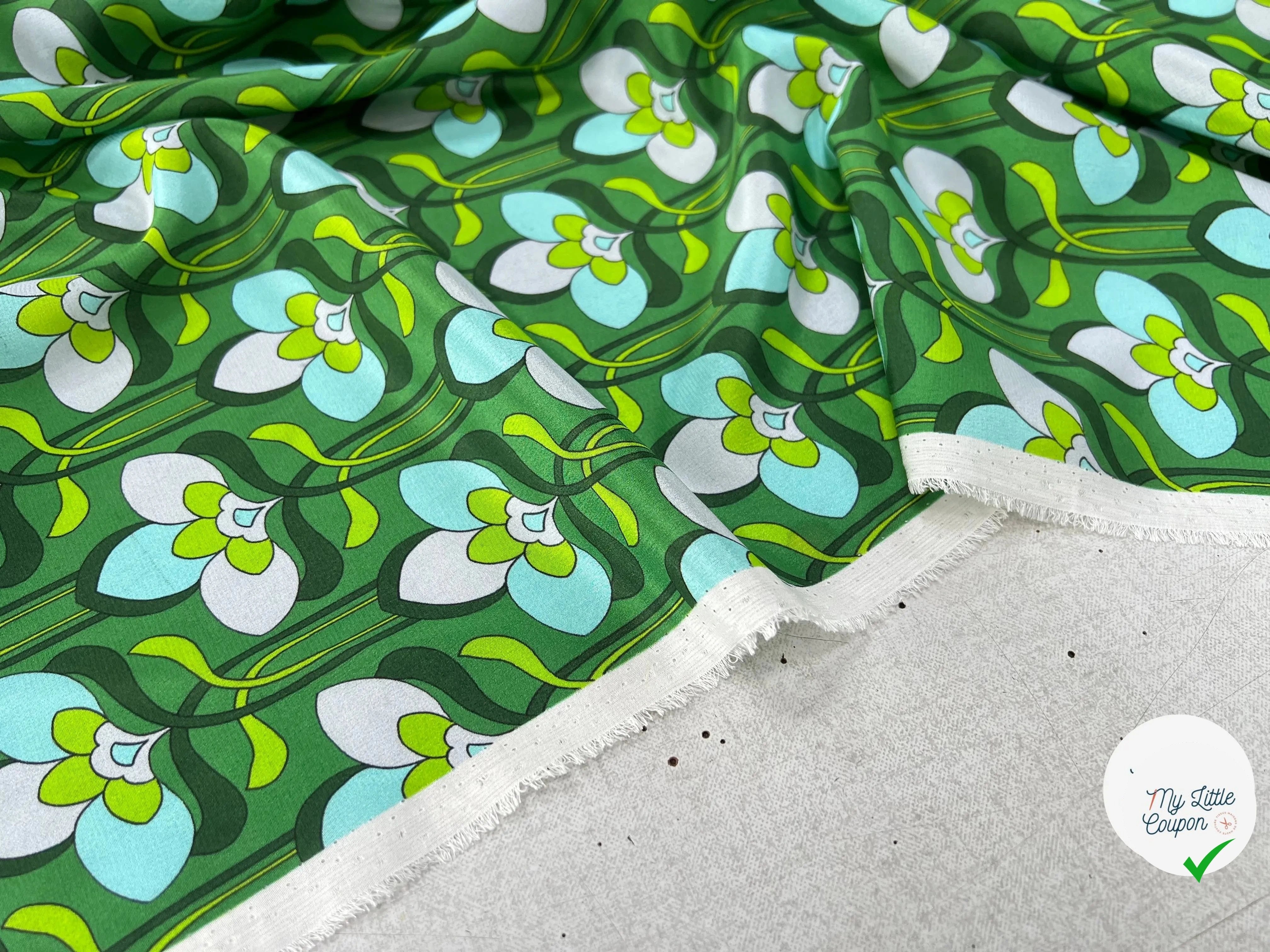 CREPE DE CHINE 100% SOIE FLEURS VERTES - My Little Coupon