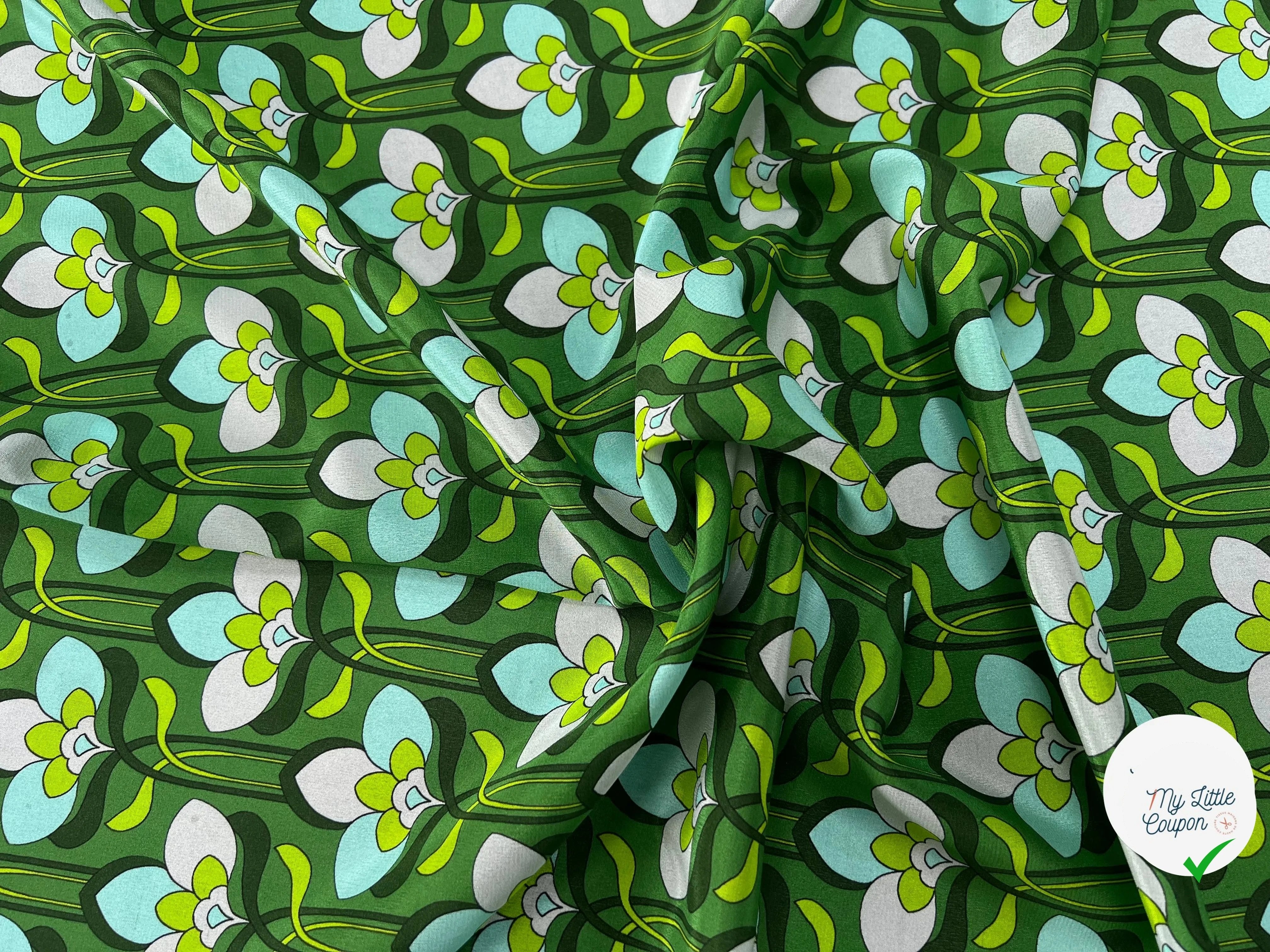 CREPE DE CHINE 100% SOIE FLEURS VERTES - My Little Coupon