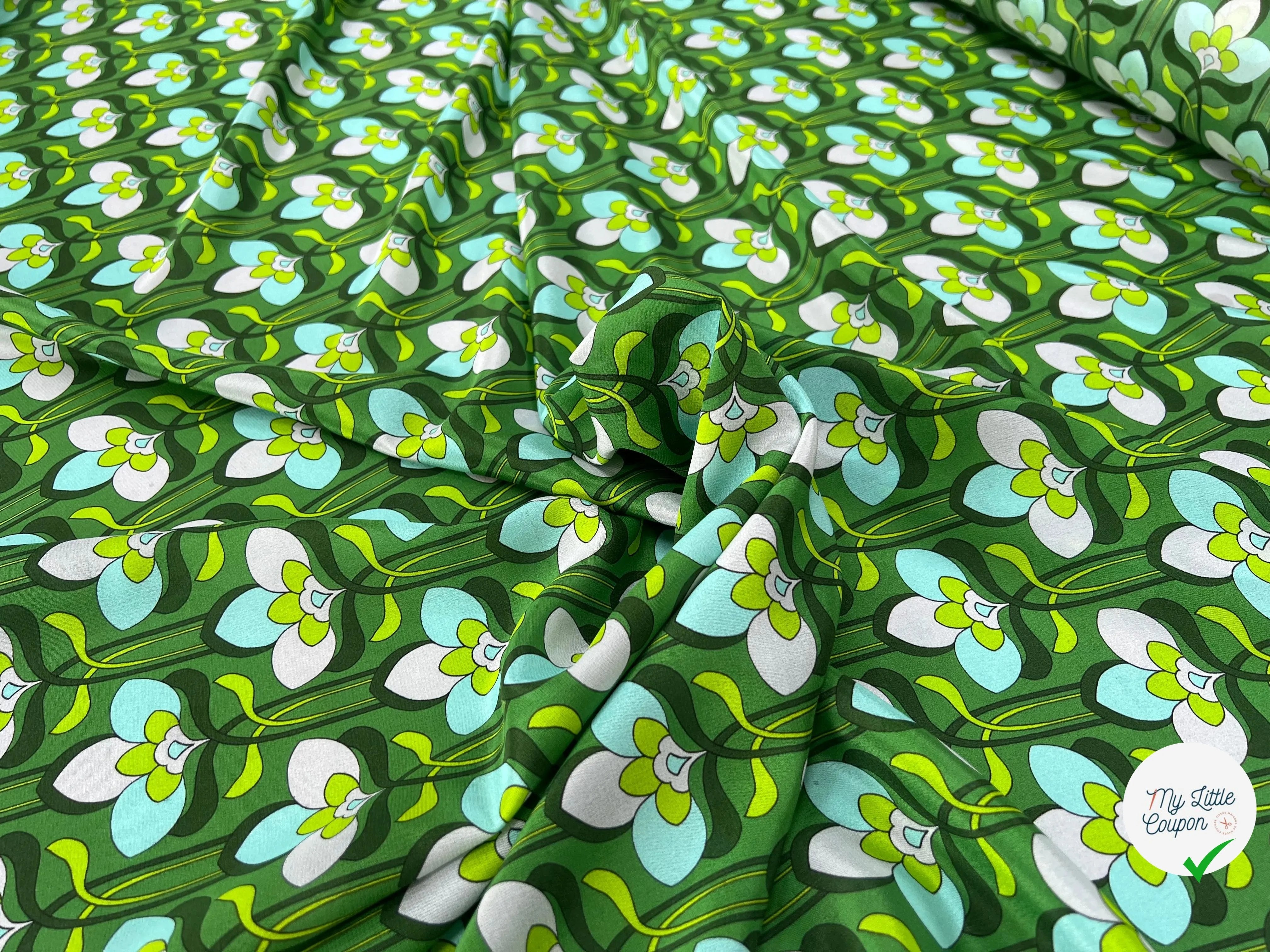 CREPE DE CHINE 100% SOIE FLEURS VERTES - My Little Coupon
