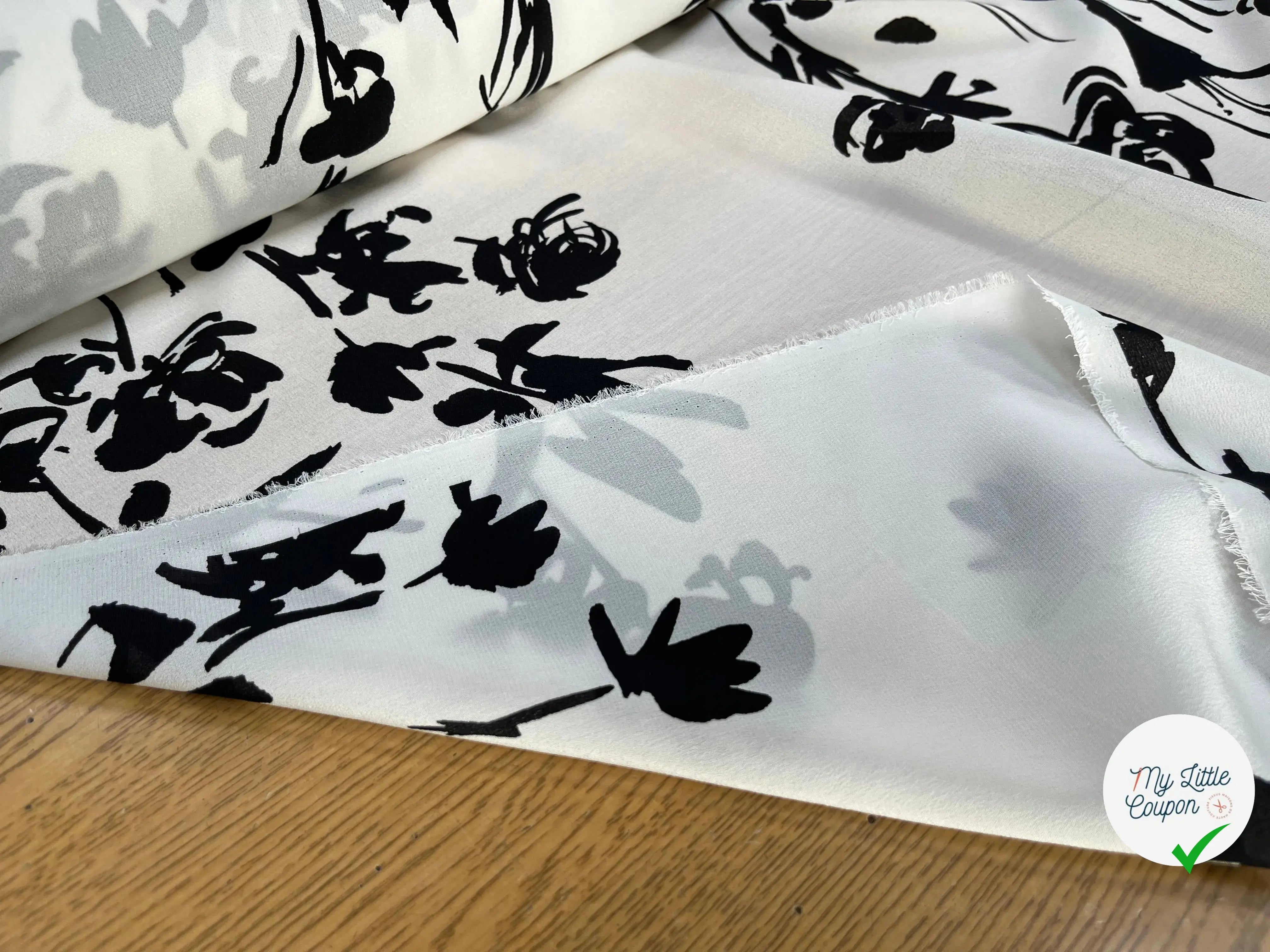 CREPE DE CHINE 100% SOIE JAPONISANT NOIR & BLANC - My Little Coupon