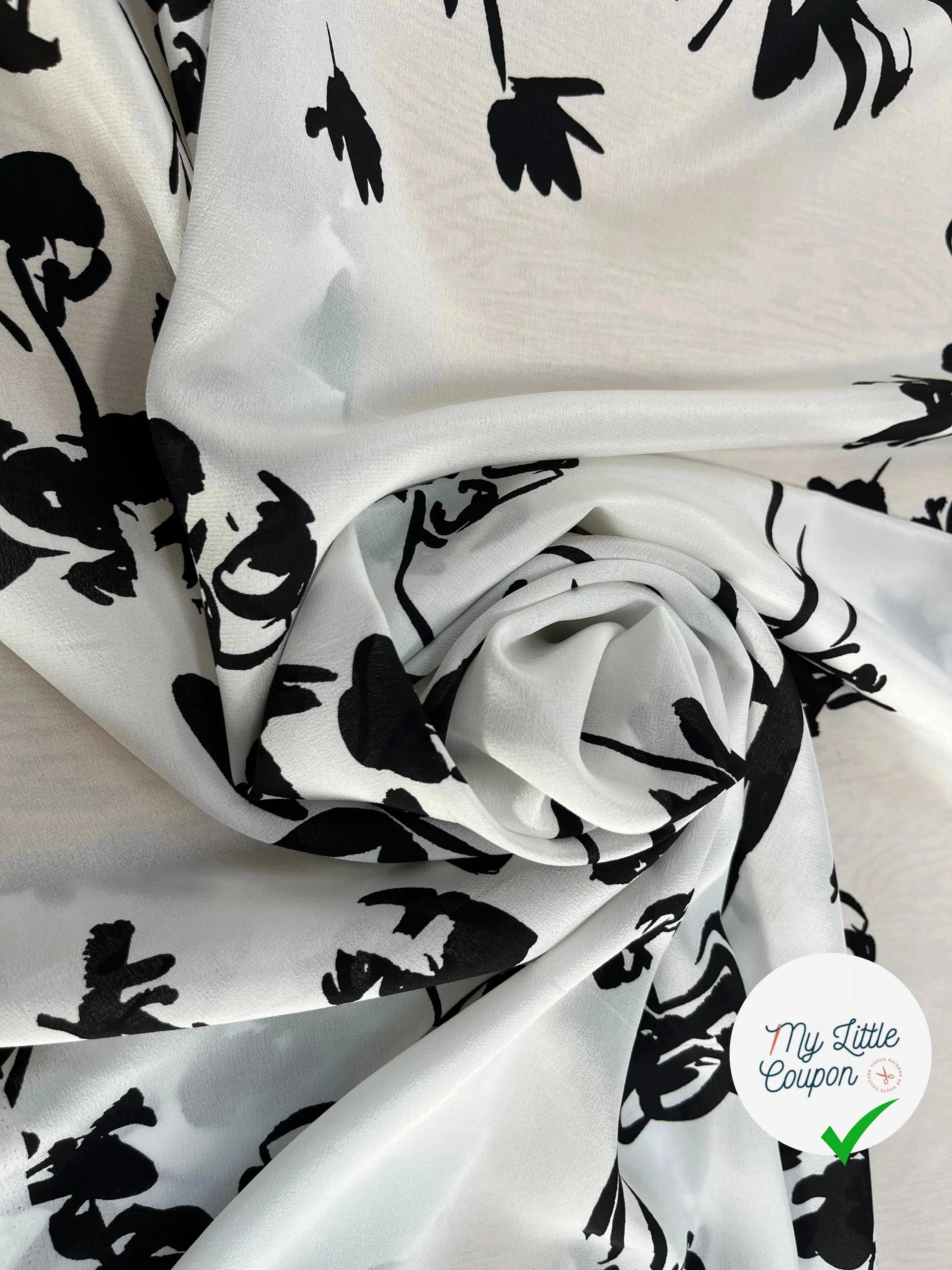 CREPE DE CHINE 100% SOIE JAPONISANT NOIR & BLANC - My Little Coupon