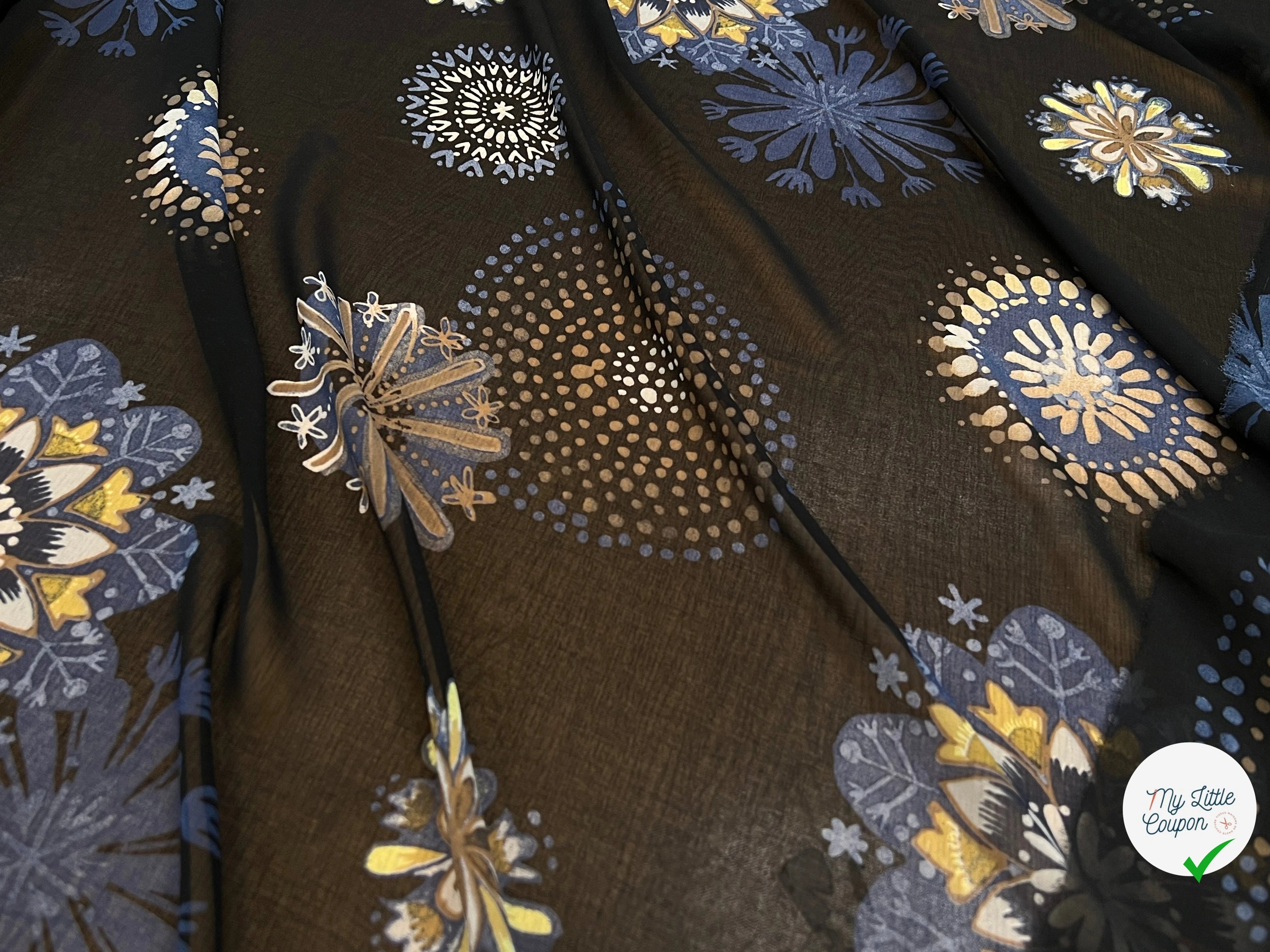 (Chute) CRÈPE FLUIDE FOND NOIR IMPRIMÉ FLEURS POLYESTER - My Little Coupon