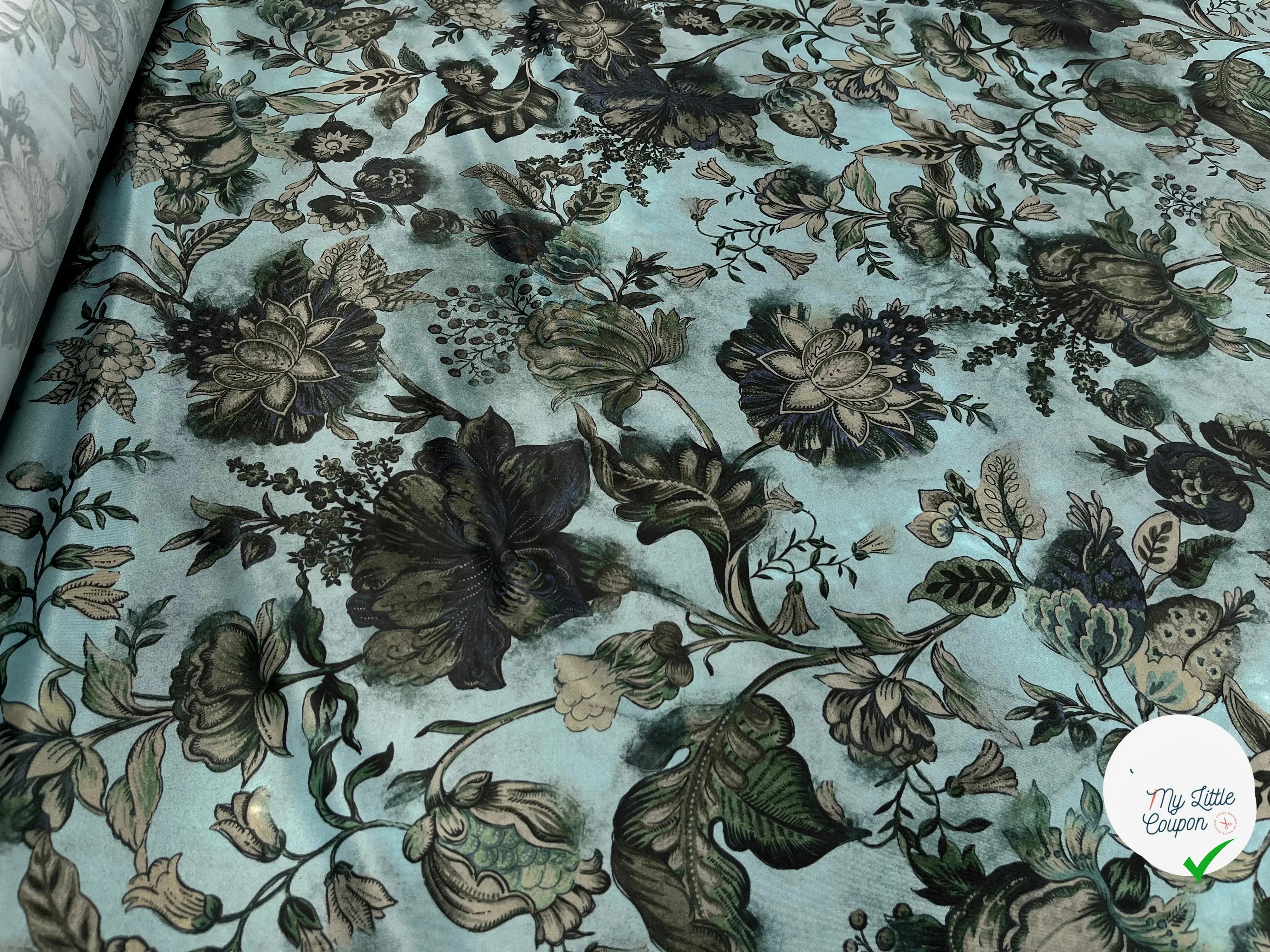 CRÊPE SATINÉ POLYESTER BLEU&VERT - My Little Coupon