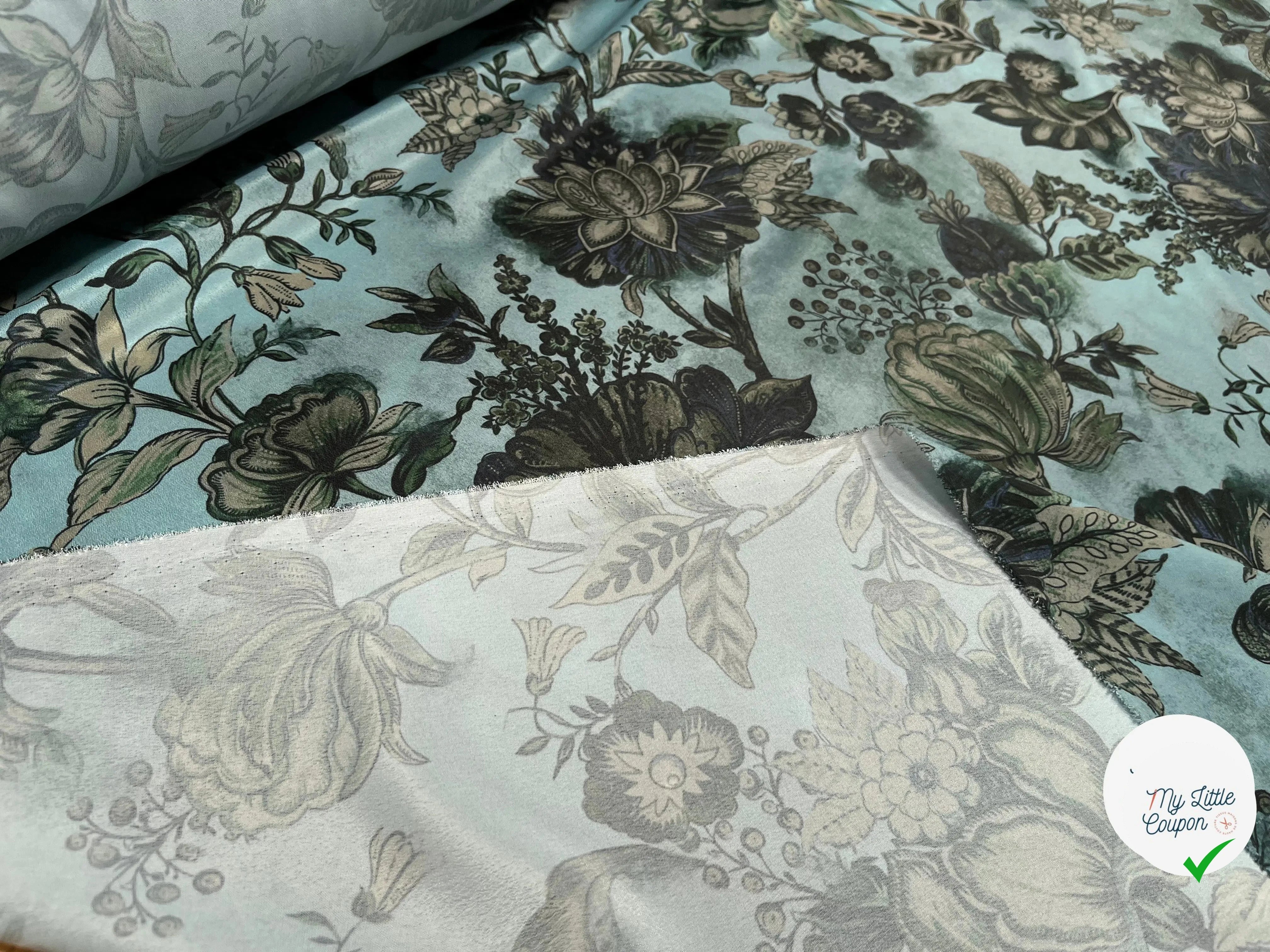 CRÊPE SATINÉ POLYESTER BLEU&VERT - My Little Coupon
