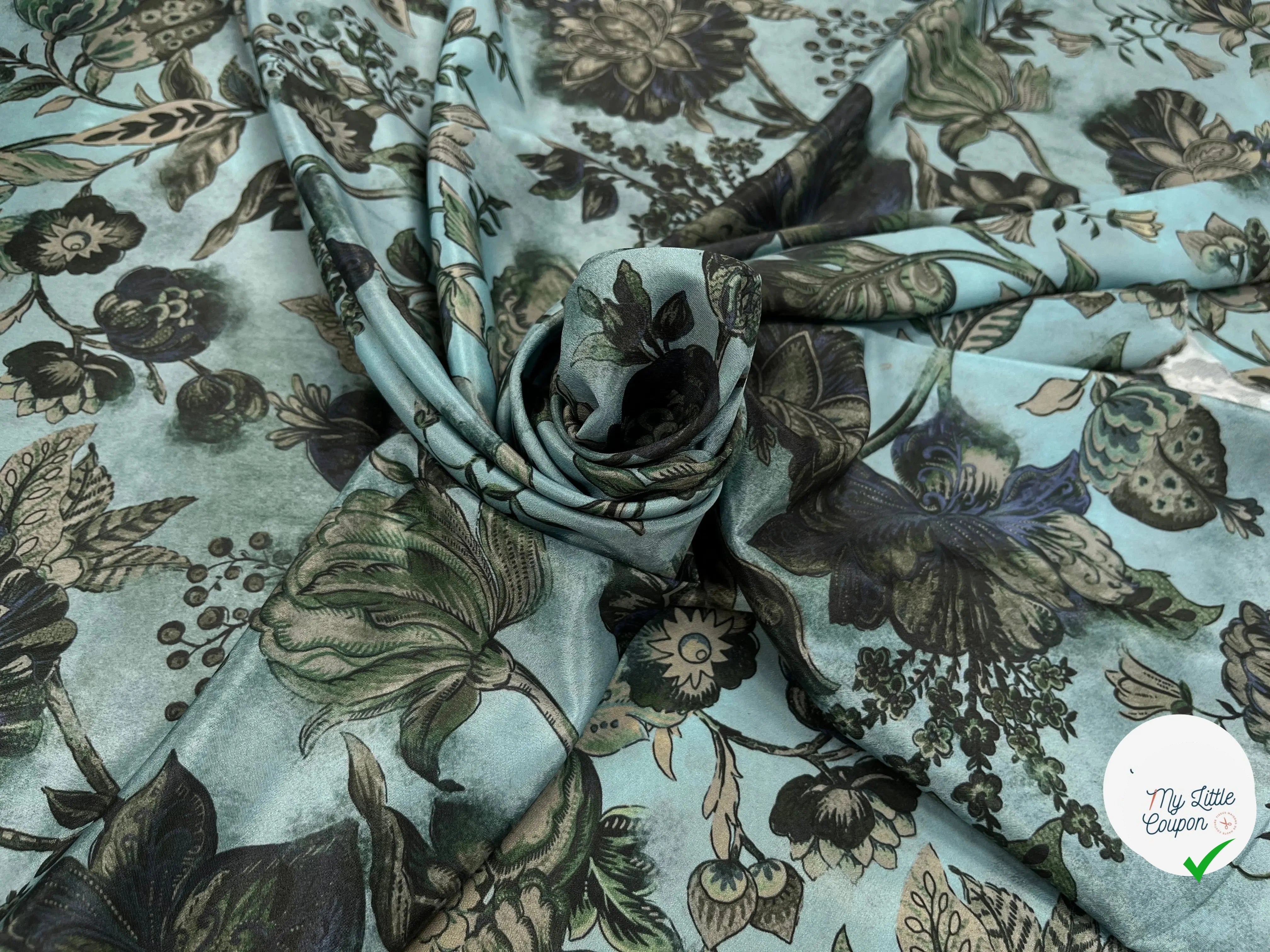 CRÊPE SATINÉ POLYESTER BLEU&VERT - My Little Coupon