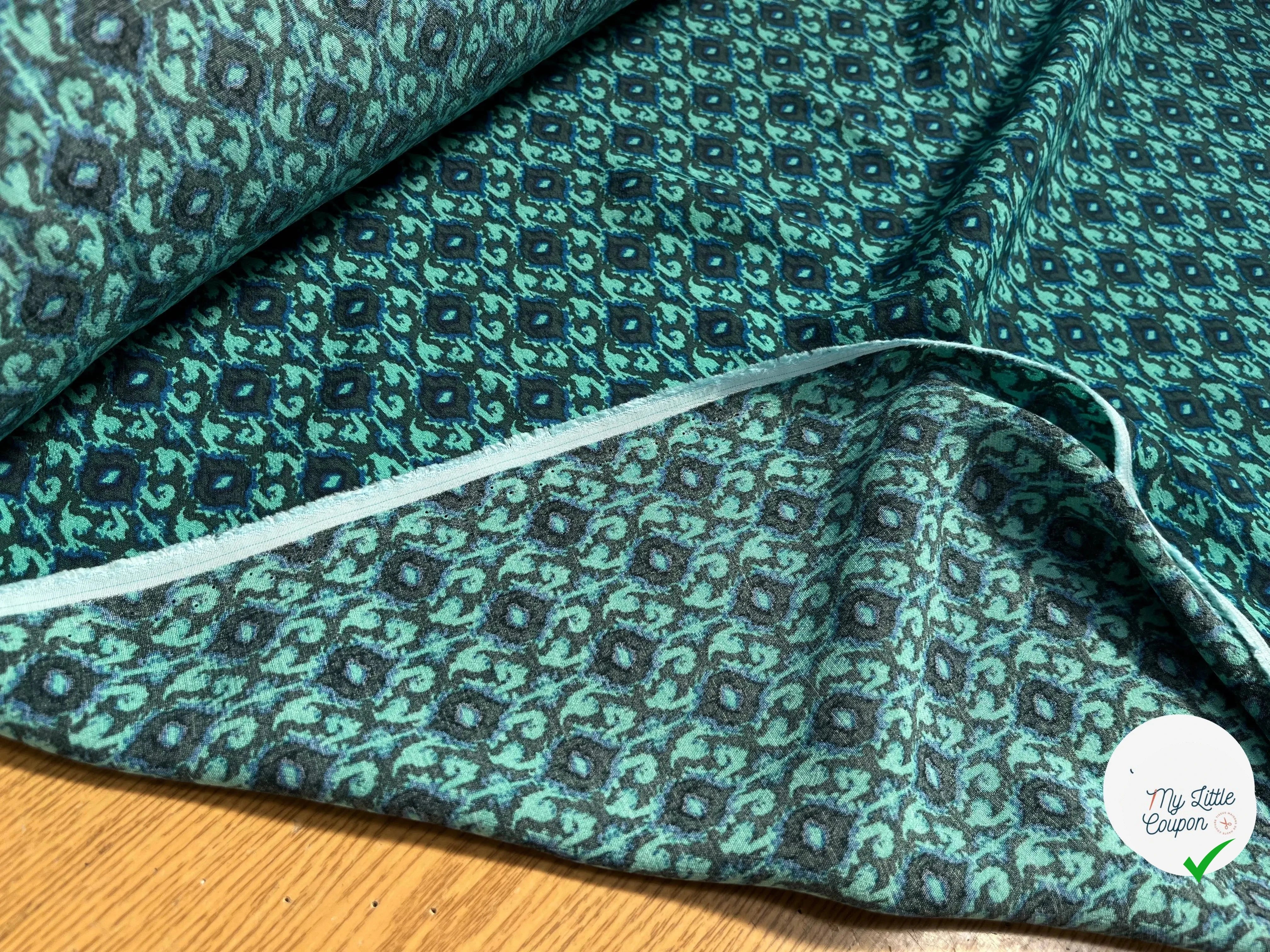 CRÊPE VISCOSE BAROQUE BLEU&VERT - My Little Coupon