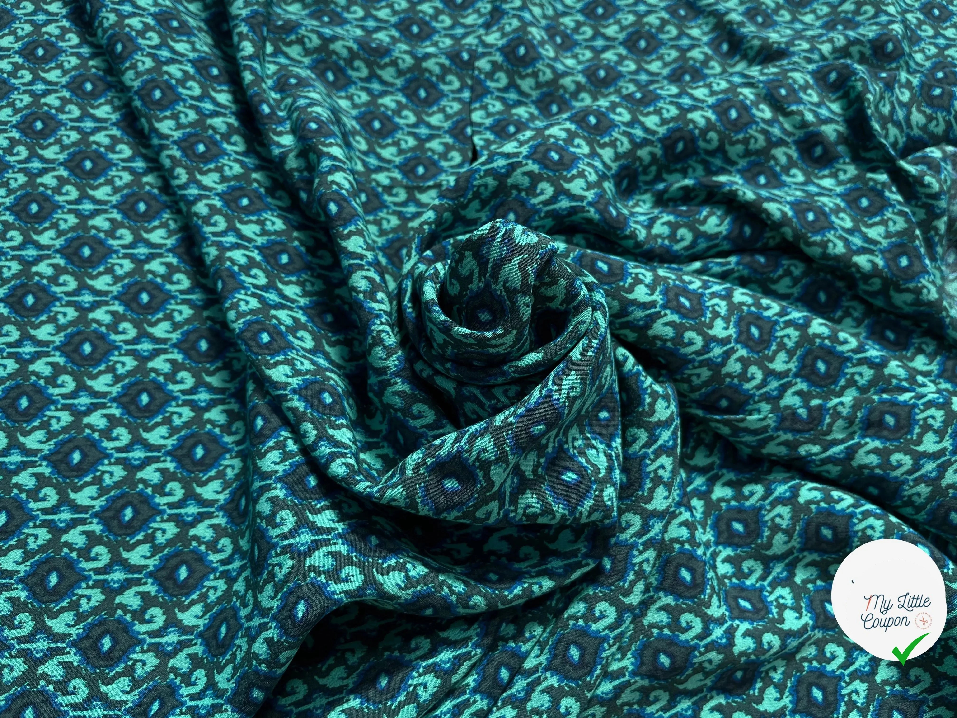 CRÊPE VISCOSE BAROQUE BLEU&VERT - My Little Coupon