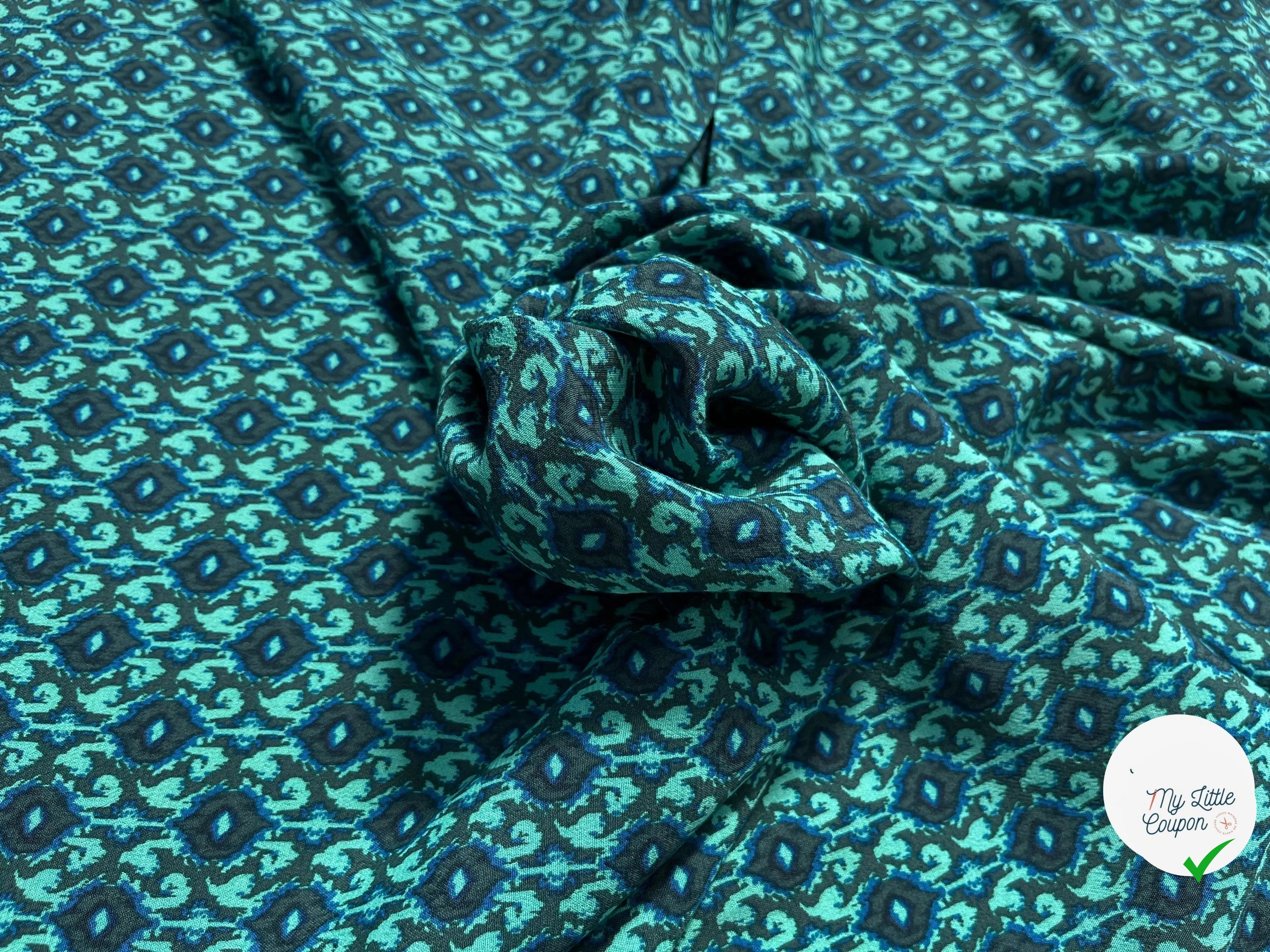 CRÊPE VISCOSE BAROQUE BLEU&VERT - My Little Coupon