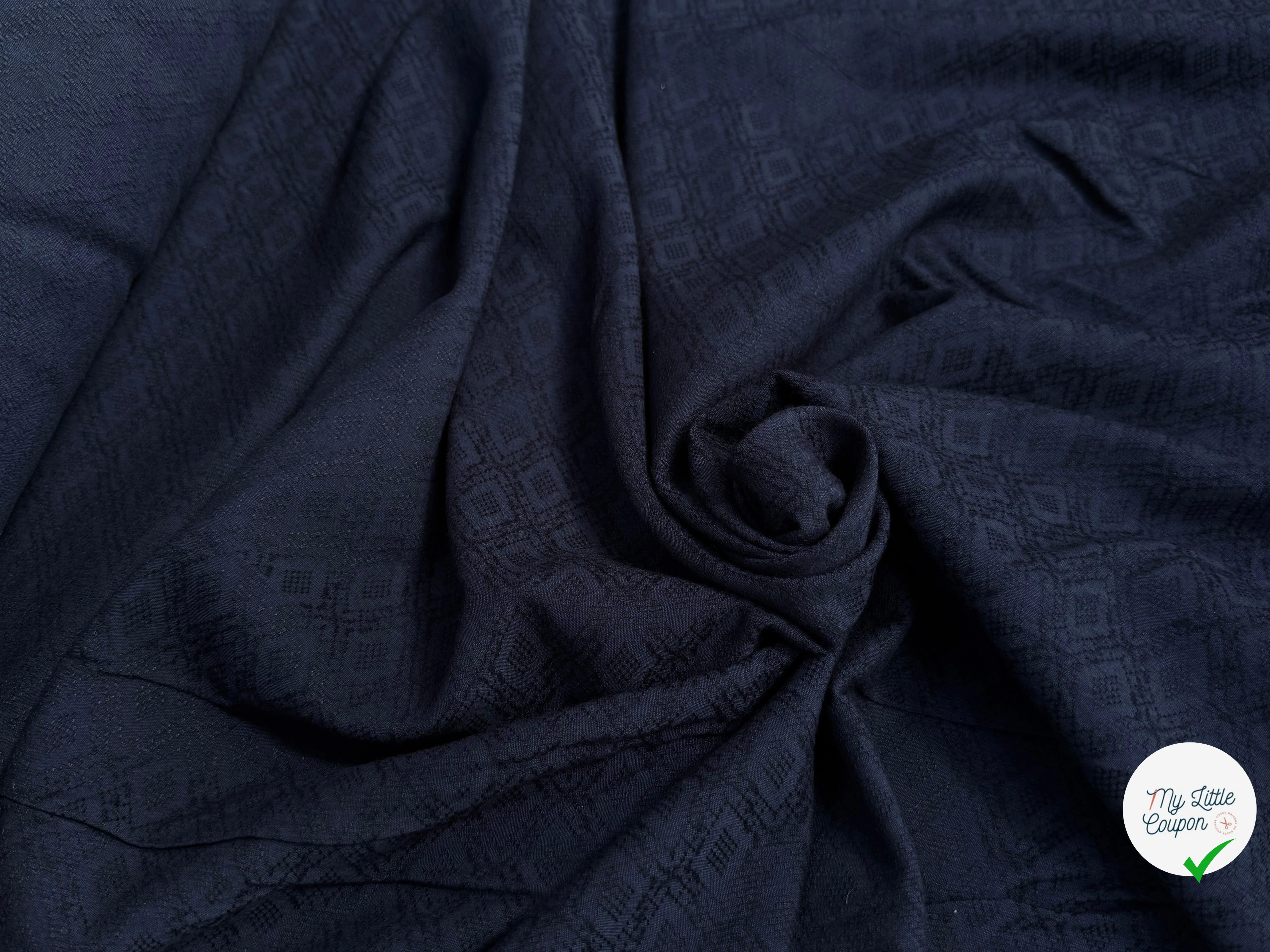 (Chute) CRÊPE VISCOSE LOURD JACQUARD NAVY - My Little Coupon
