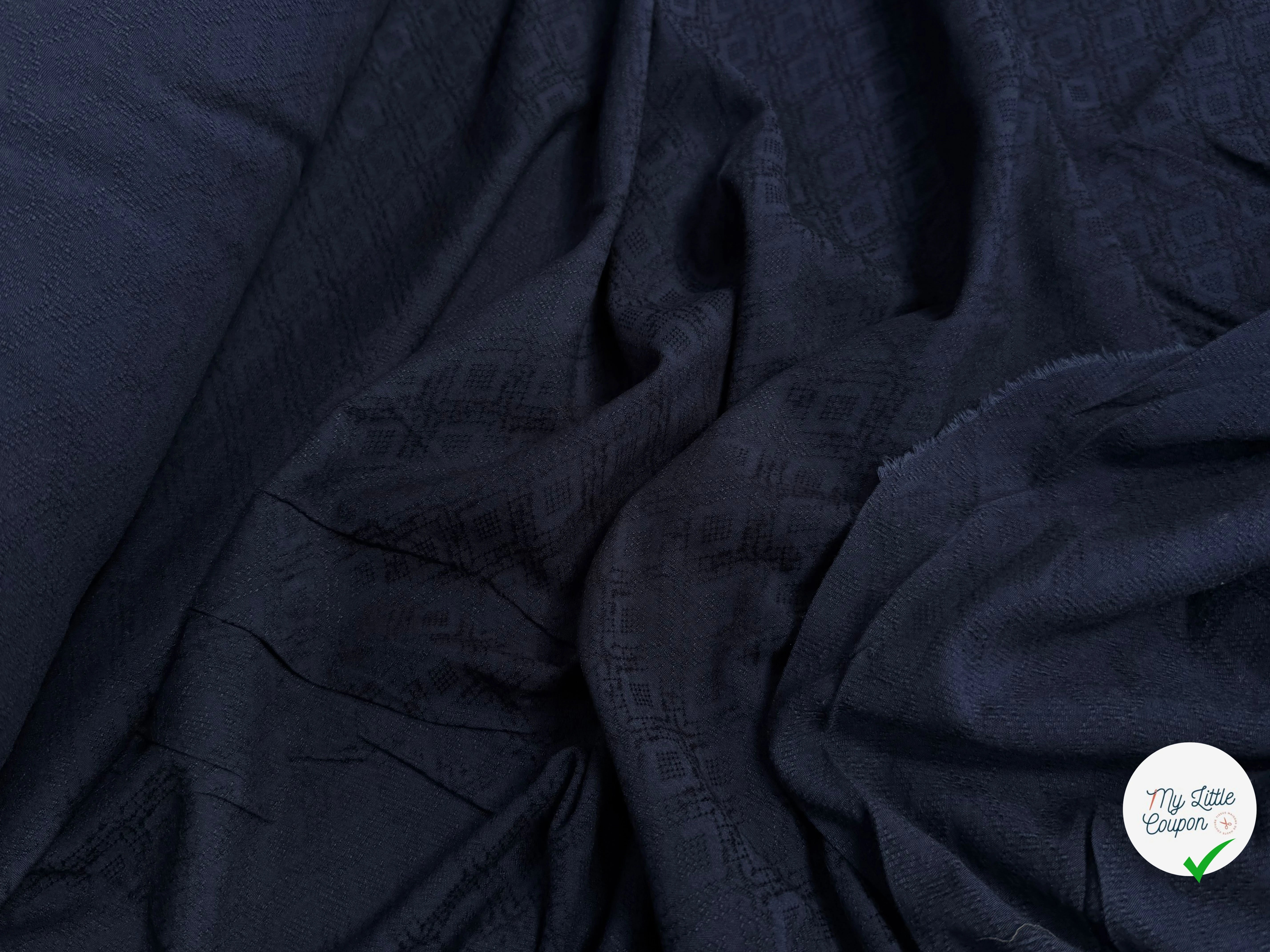 (Chute) CRÊPE VISCOSE LOURD JACQUARD NAVY - My Little Coupon