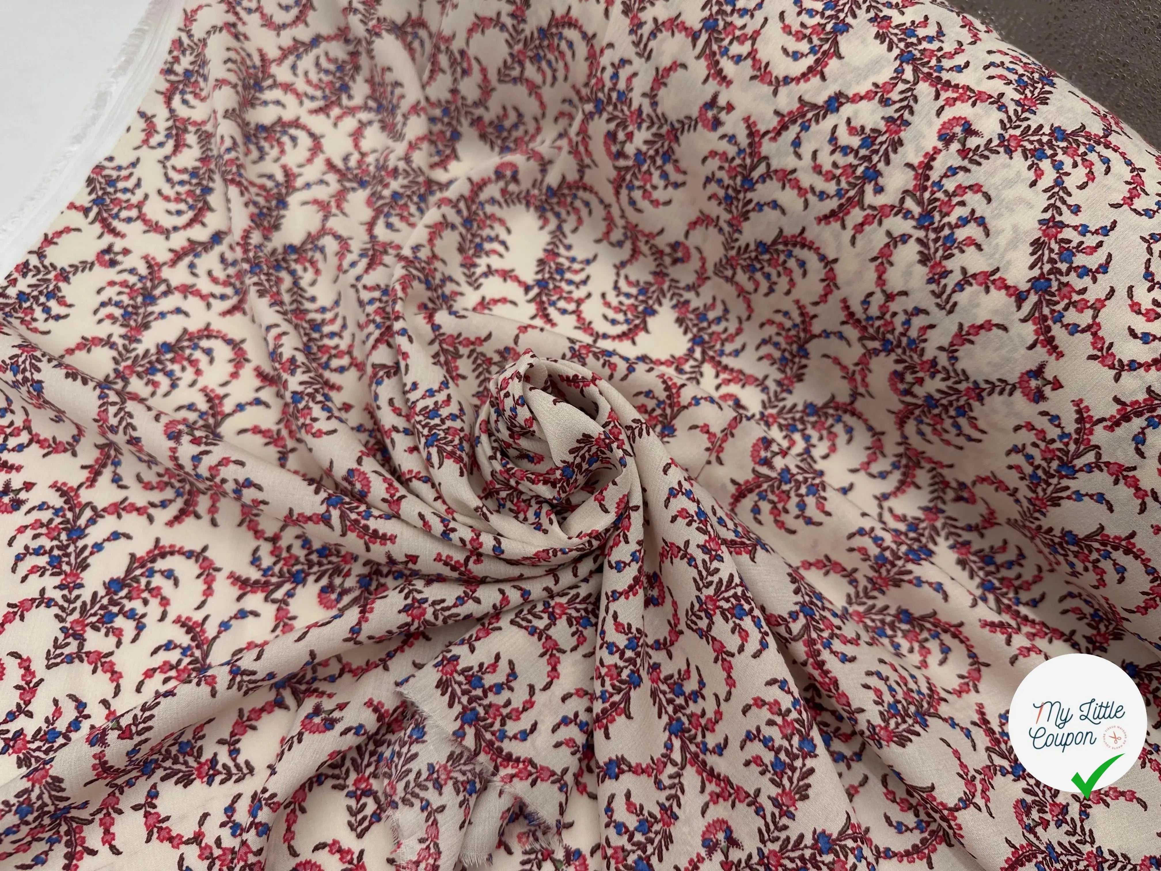 CRÊPON VISCOSE IMPRIMÉ FLORA PROVENZA ROUGE MSO