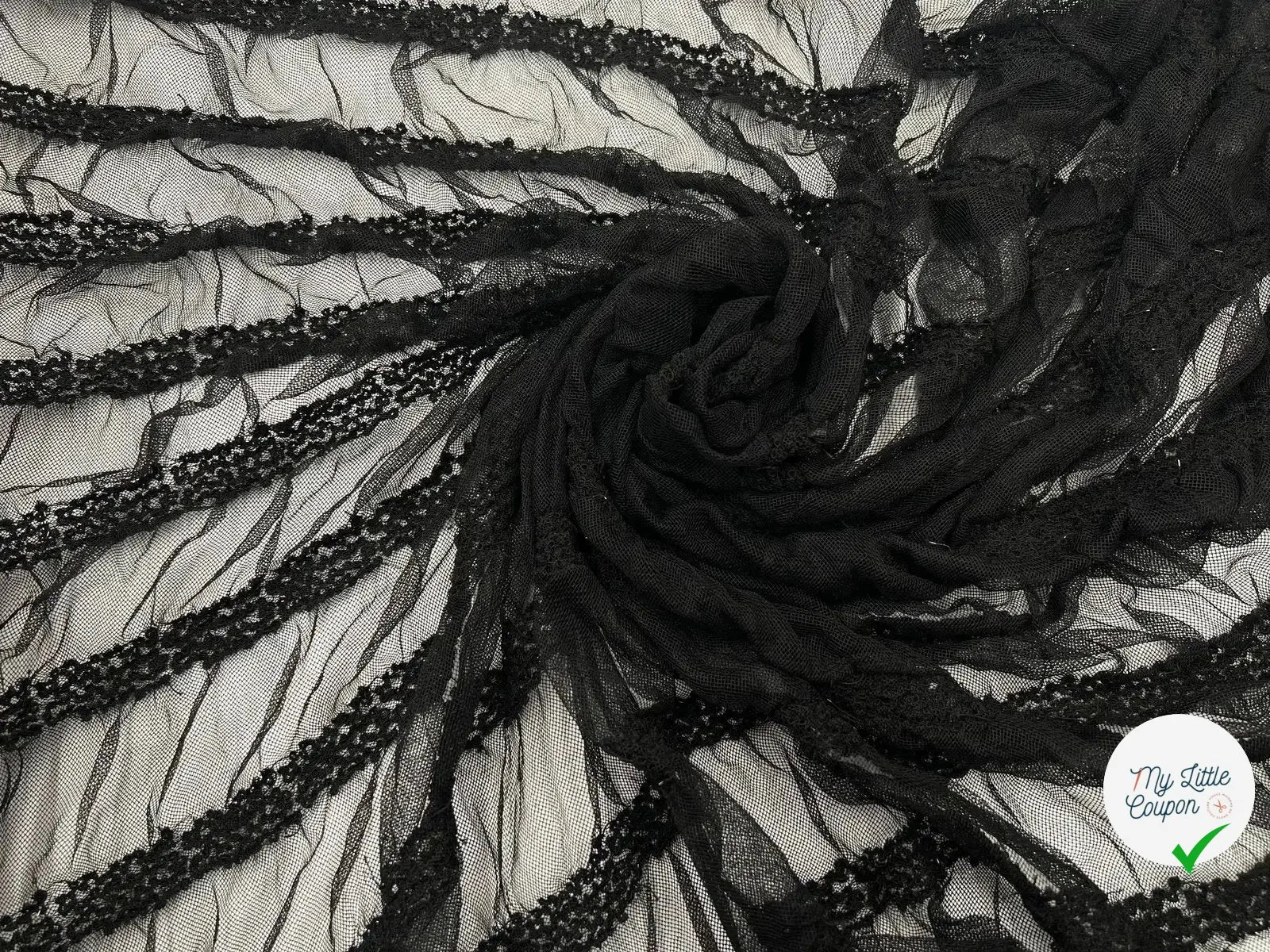 DENTELLE FROU FROU STRIPES FESTONNÉS NOIR - My Little Coupon - tissu - coudre