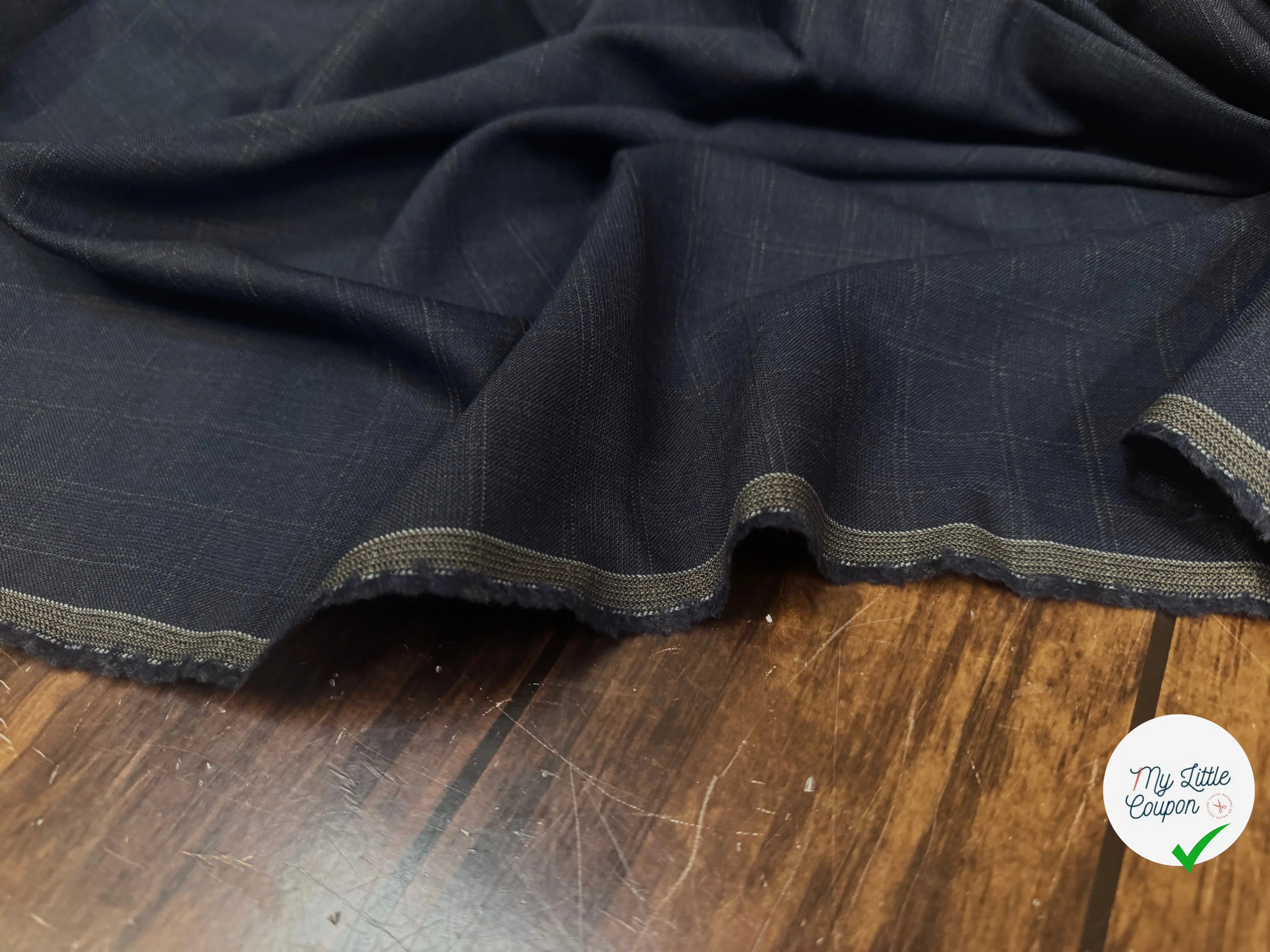 (Chute) DRAPERIE VITALE BARBERIS 100% LAINE CARREAUX CREAM FOND NAVY - My Little Coupon