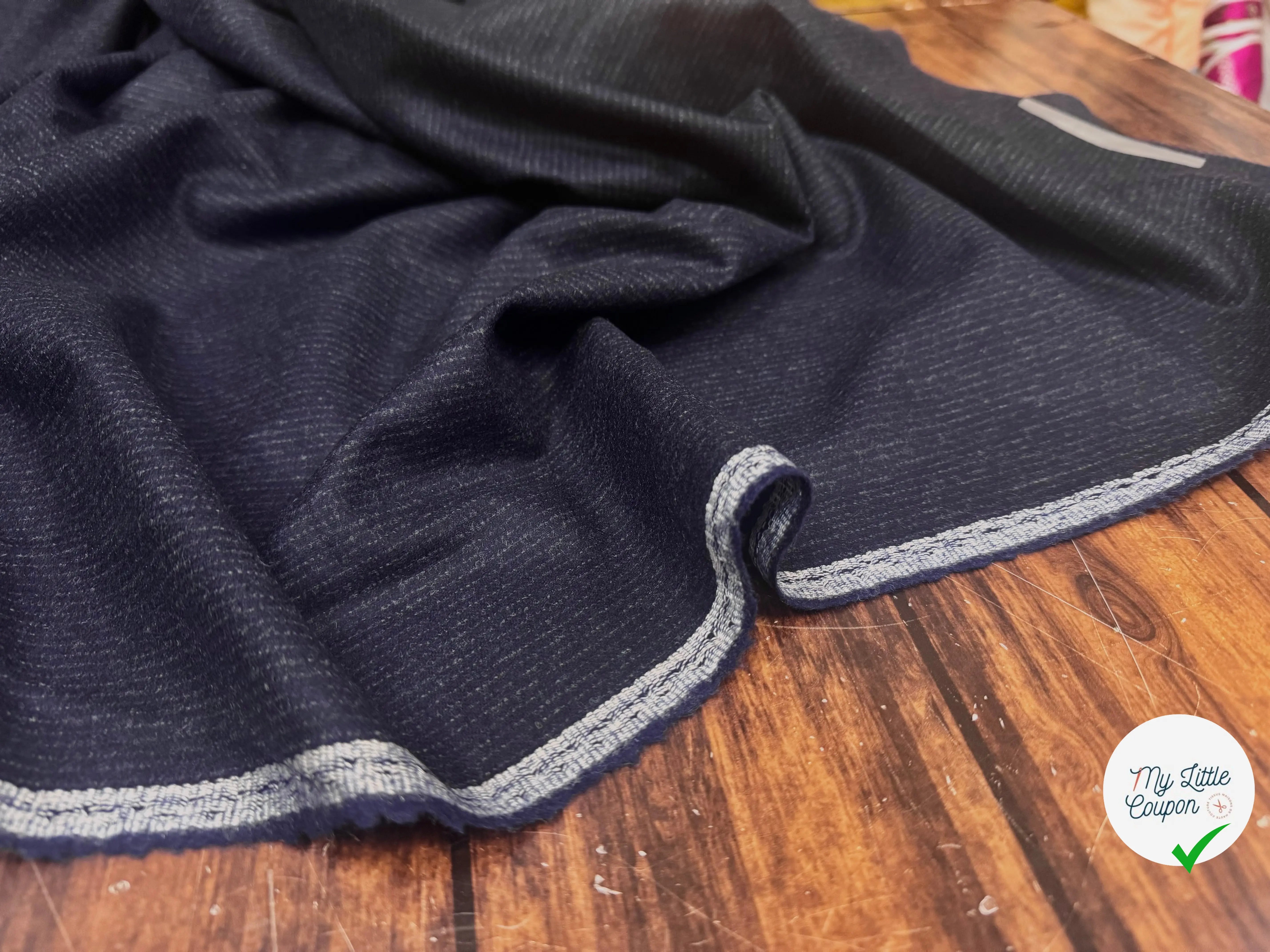 (Chute) FLANELLE 100% LOURDE BARBERIS 100% LAINE BLEU PROFOND - My Little Coupon