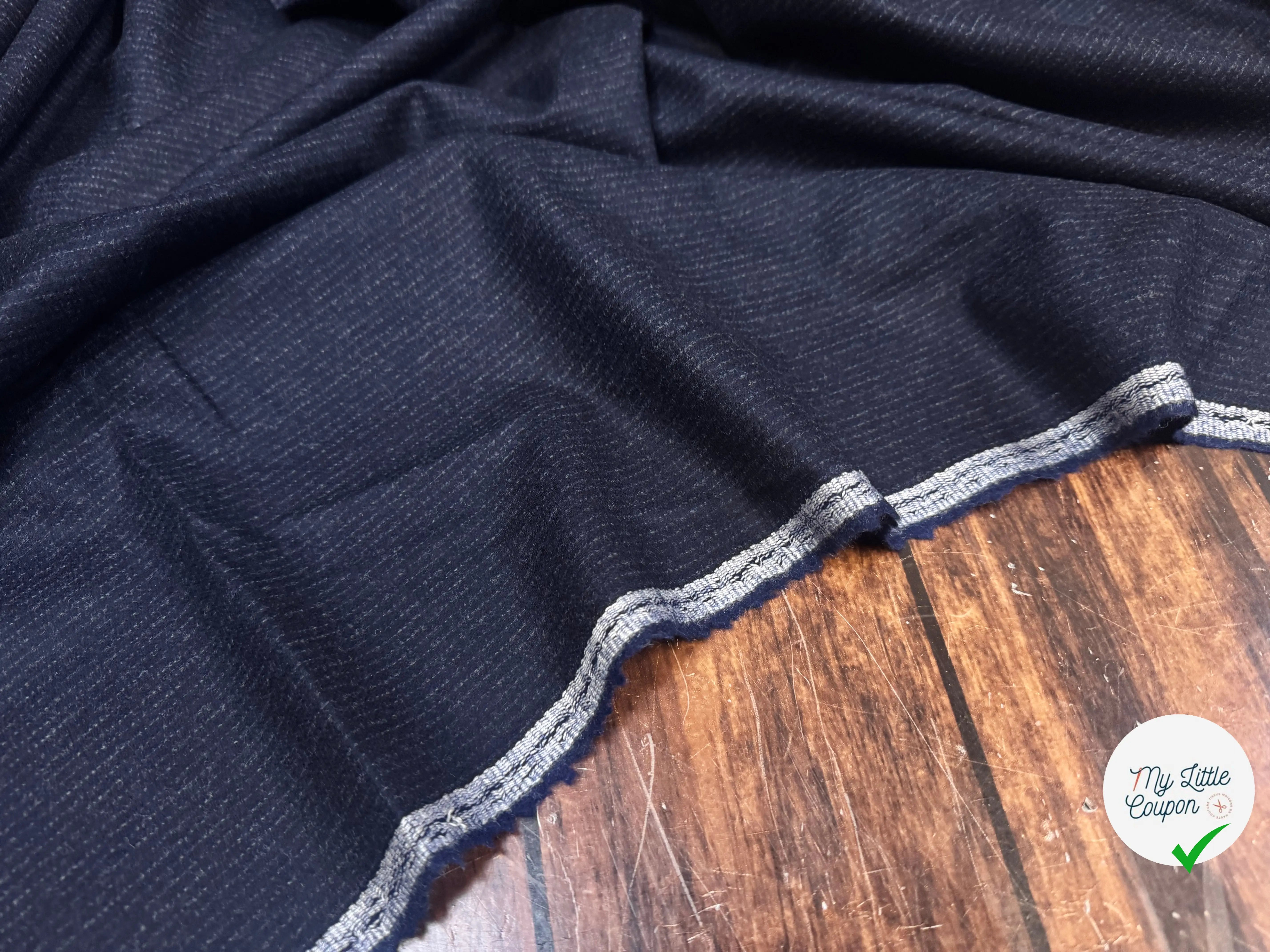 (Chute) FLANELLE 100% LOURDE BARBERIS 100% LAINE BLEU PROFOND - My Little Coupon
