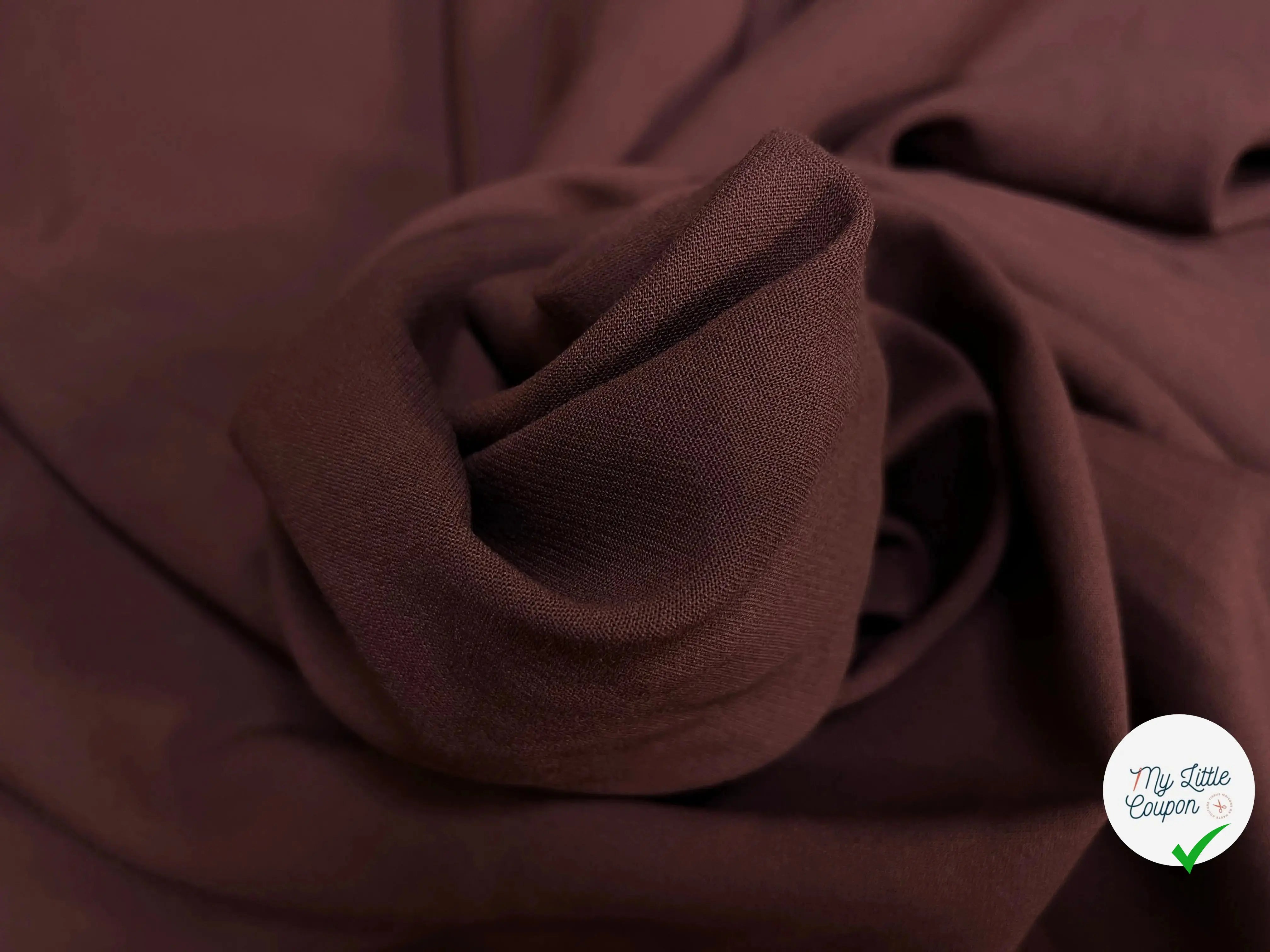 GABARDINE VISCOSE SERGÉE UNI MARRON TERRE - My Little Coupon