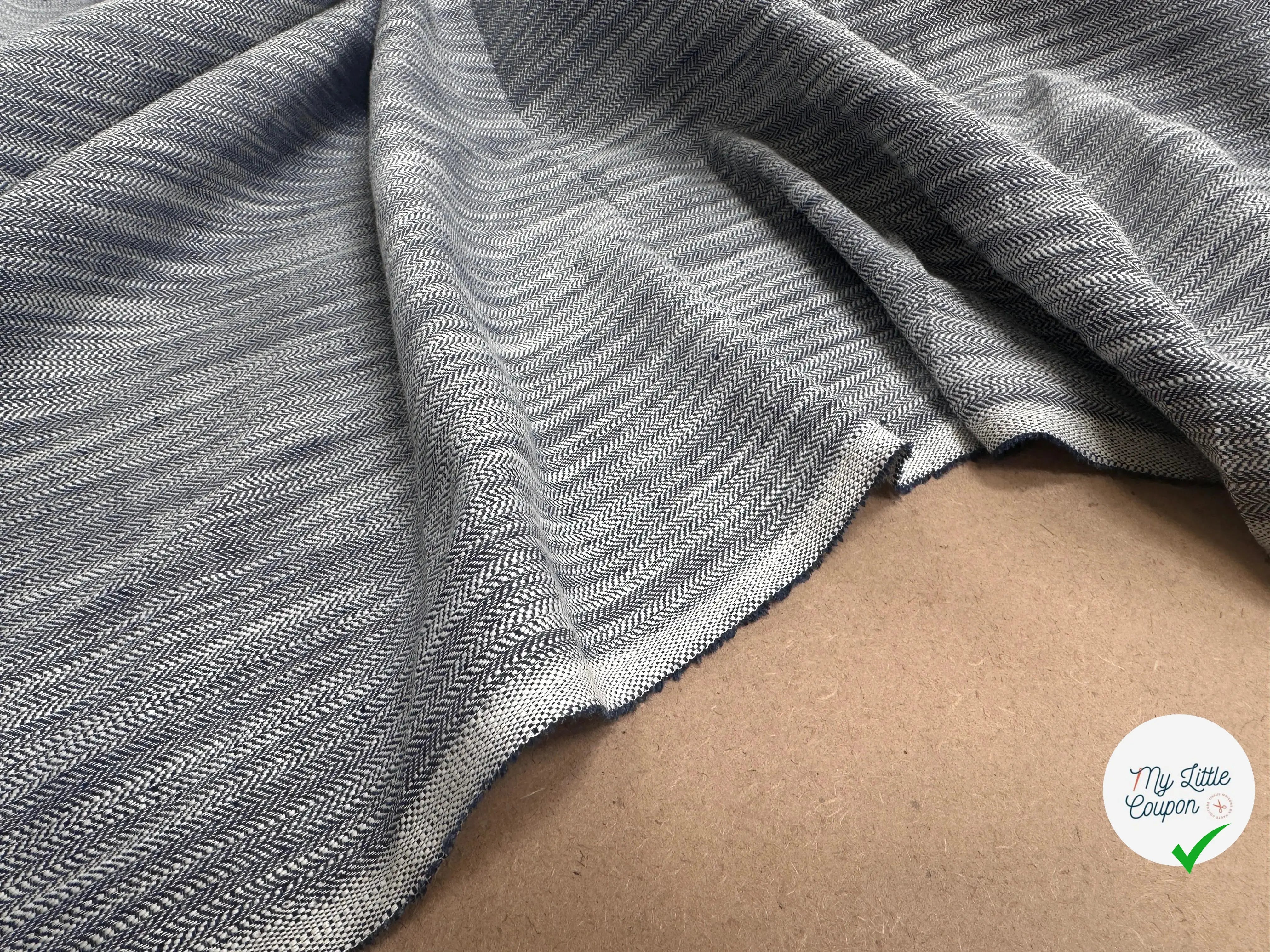 LIN VISCOSE INDIGO CHINÉ CHEVRON - My Little Coupon