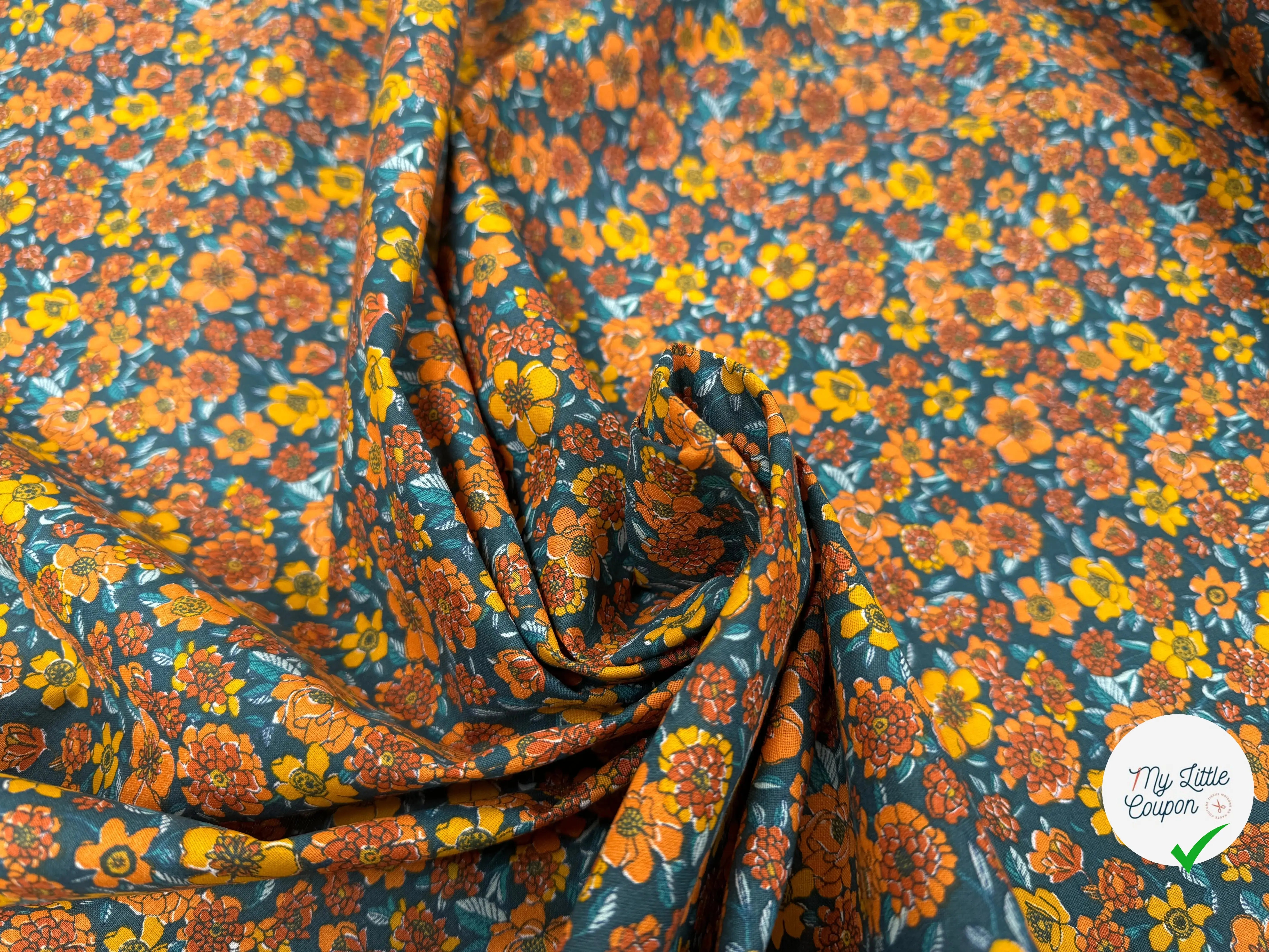 PERCALE DE COTON BOVARY MARINE EMERAUDE - My Little Coupon