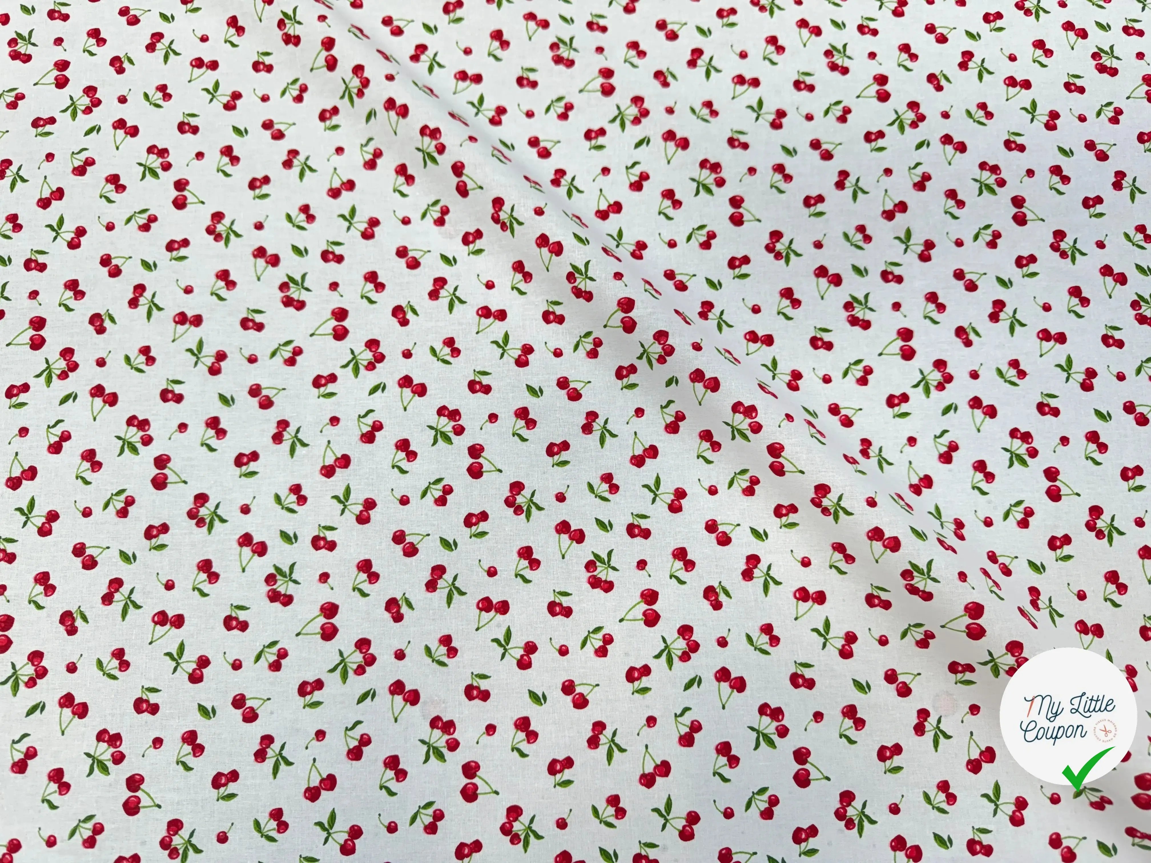 PERCALE DE COTON CERISES BLANC - My Little Coupon