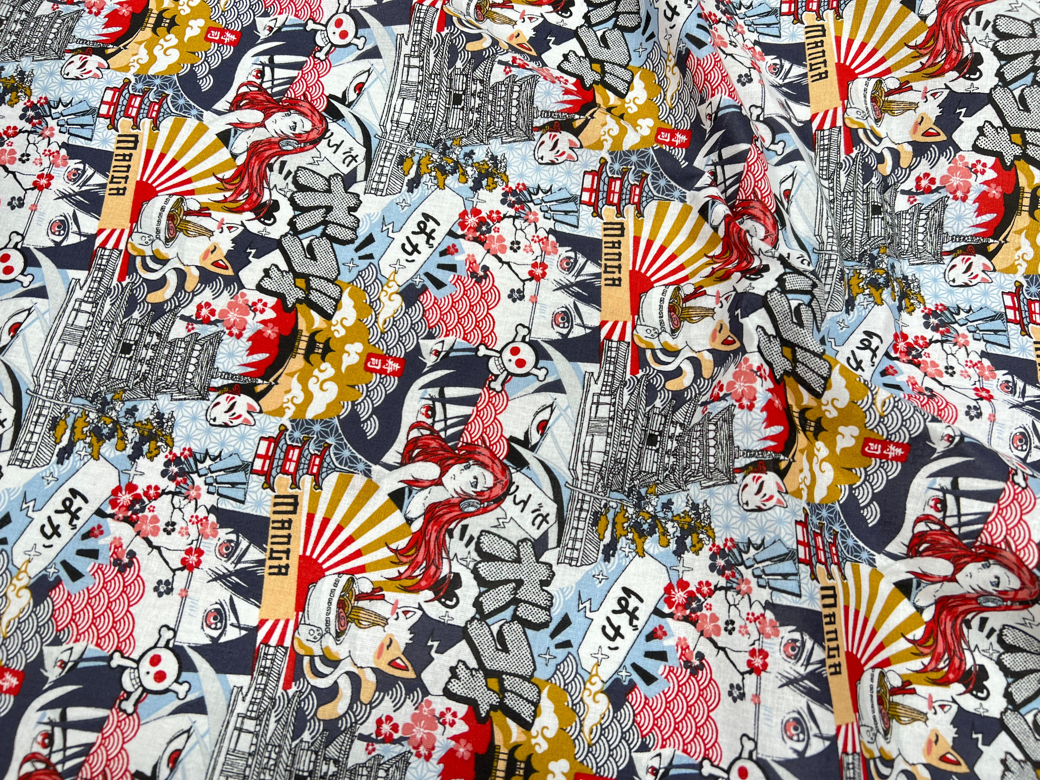 PERCALE DE COTON KAWAI ROUGE BLEU - My Little Coupon