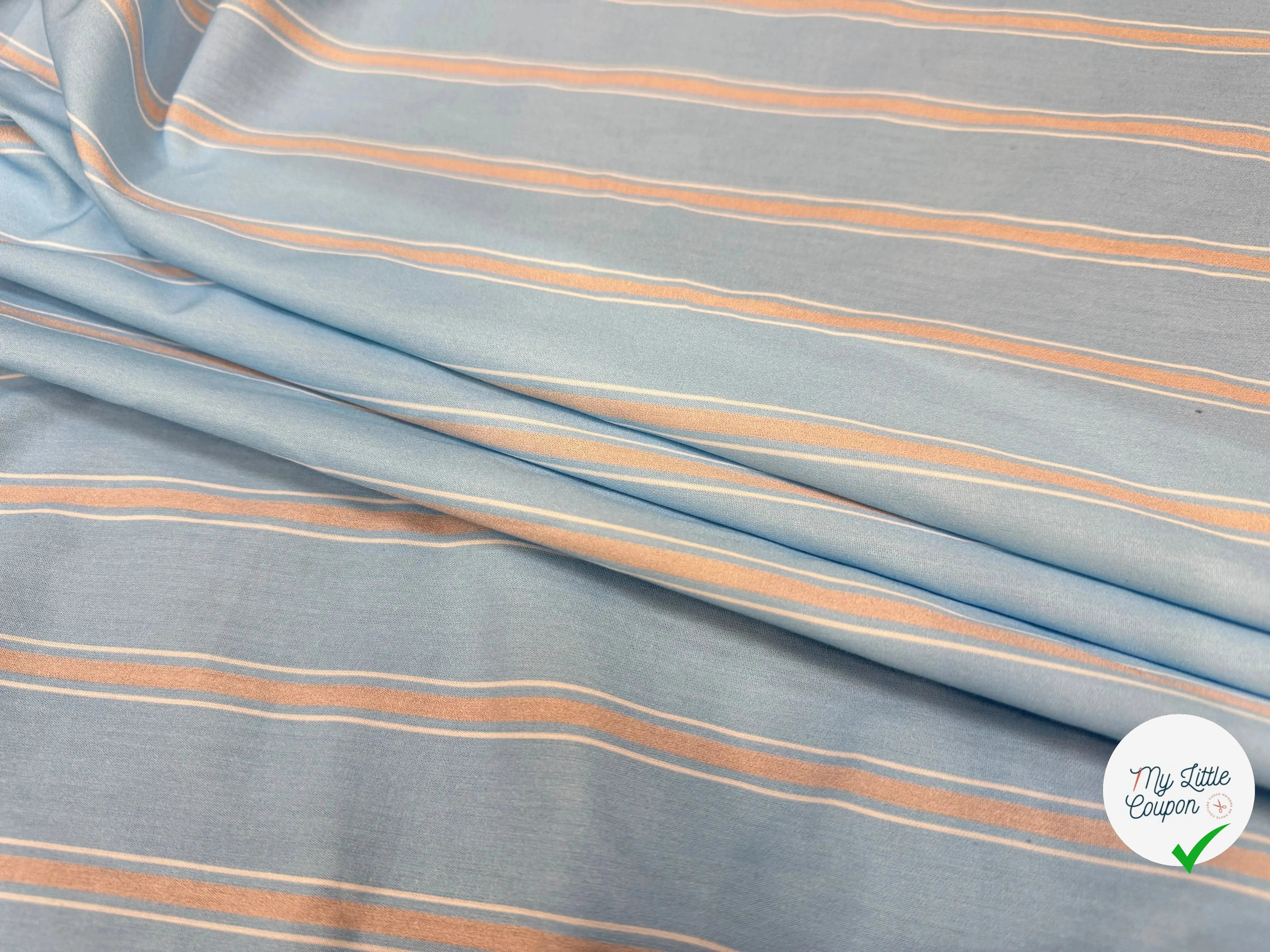 POPELINE 100% COTON RAYURES FOND BLEU - My Little Coupon
