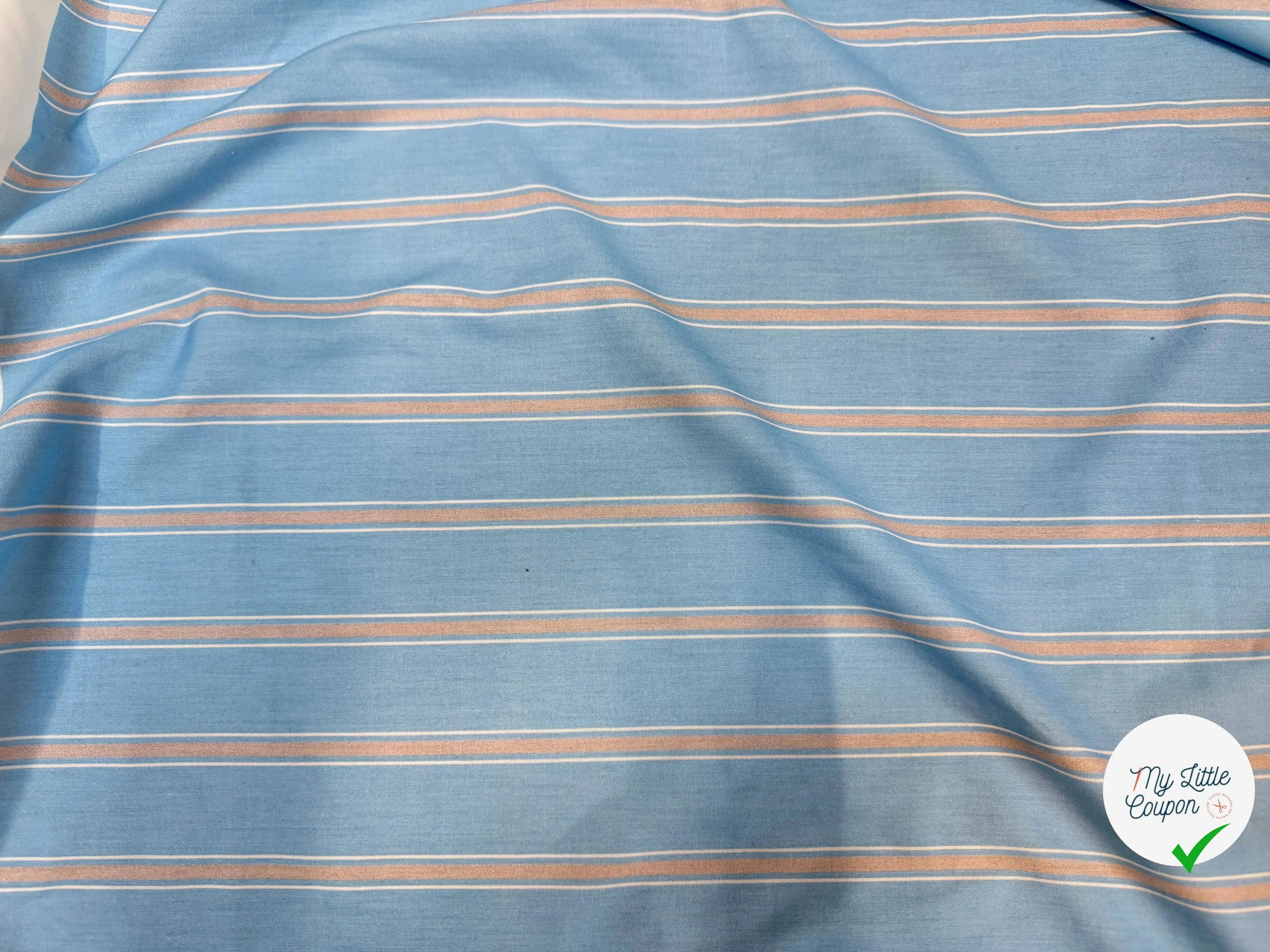 POPELINE 100% COTON RAYURES FOND BLEU - My Little Coupon