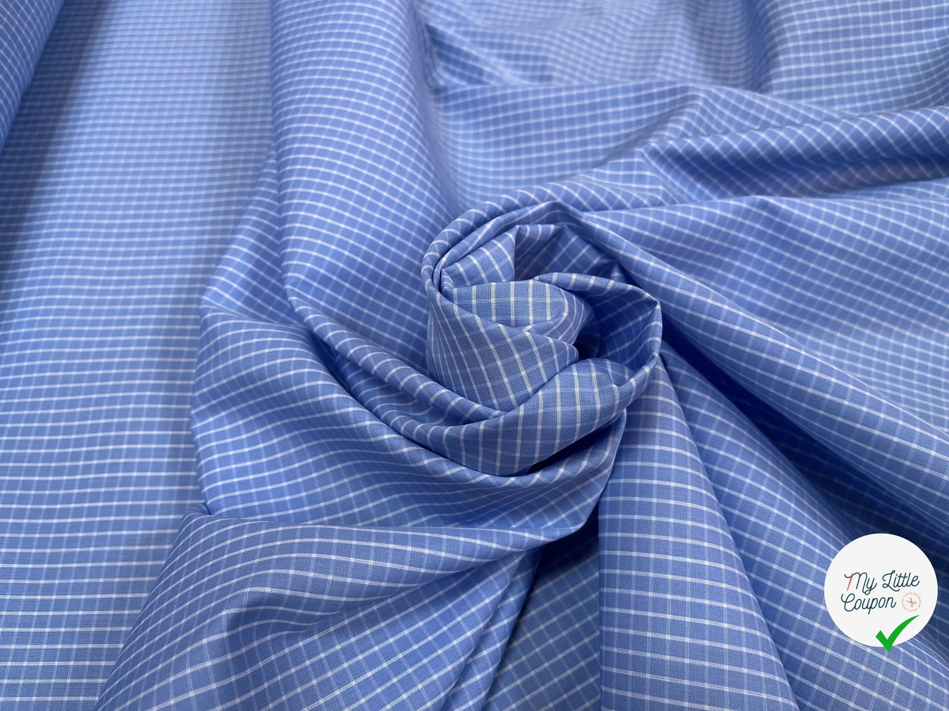 POPELINE BLEU MOTIF PETITS CARREAUX - My Little Coupon